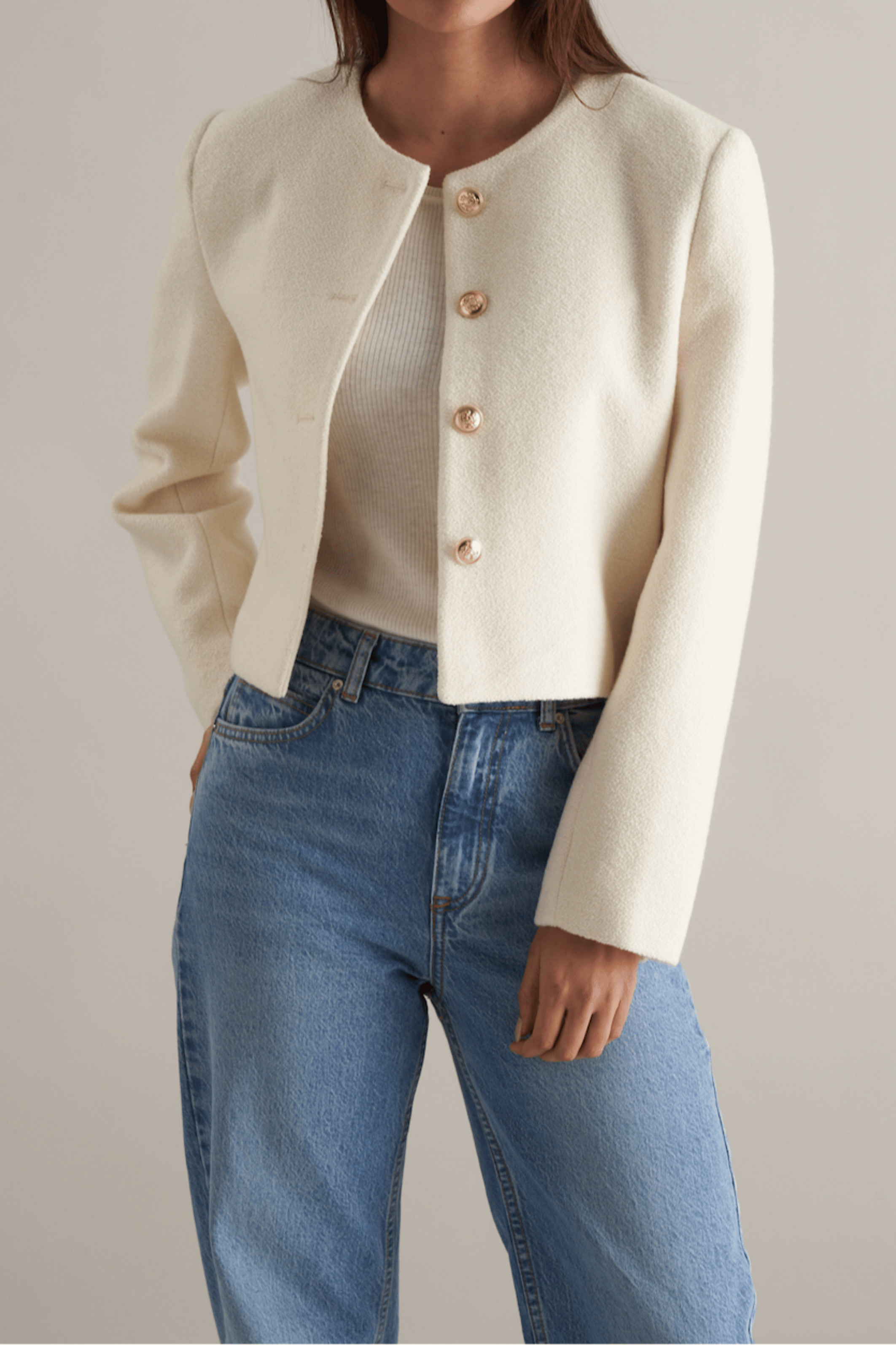 Ida Wool Tweed Jacket Ivory - Bessette