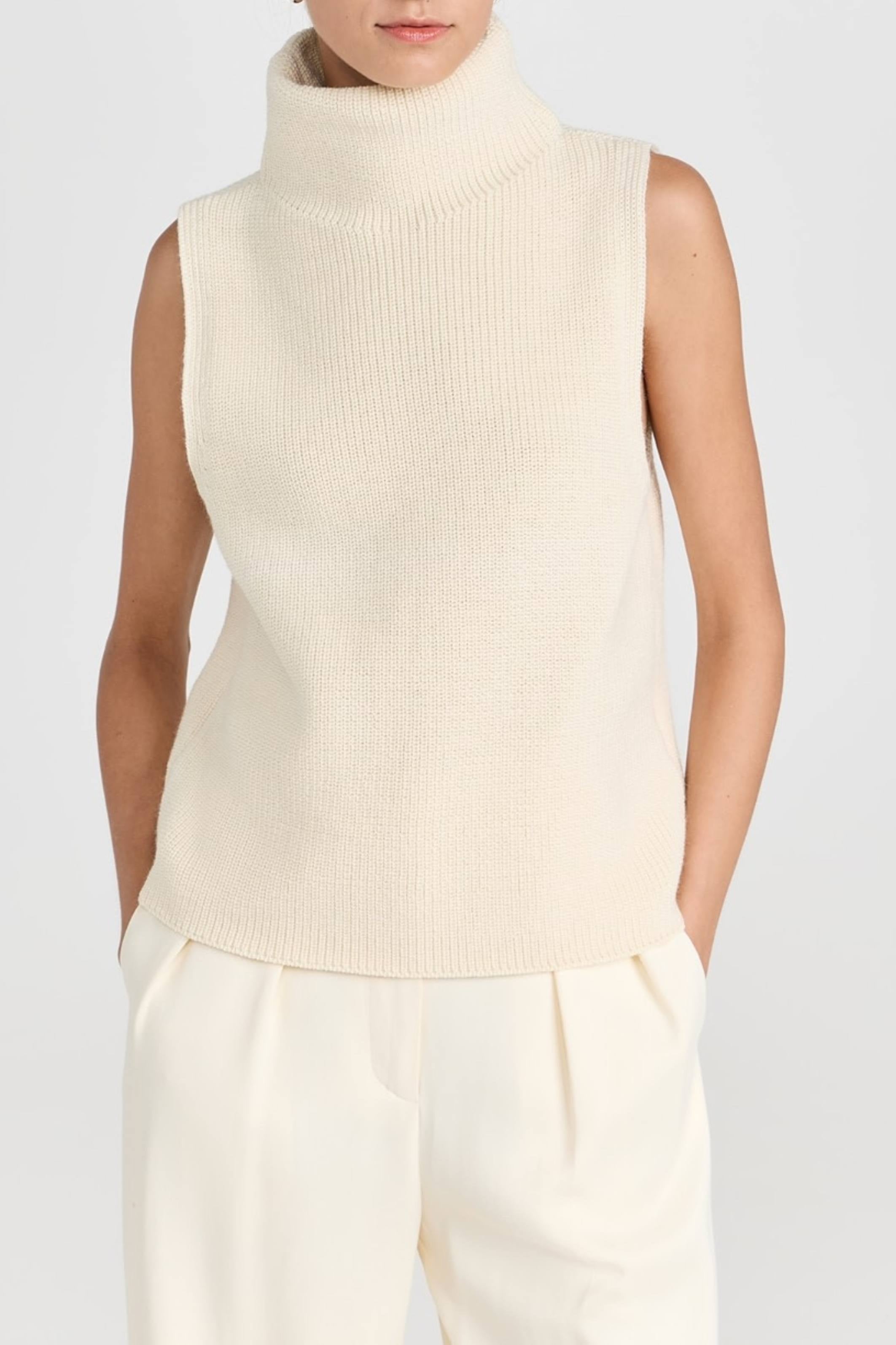 Sleeveless funnel neck sweater
