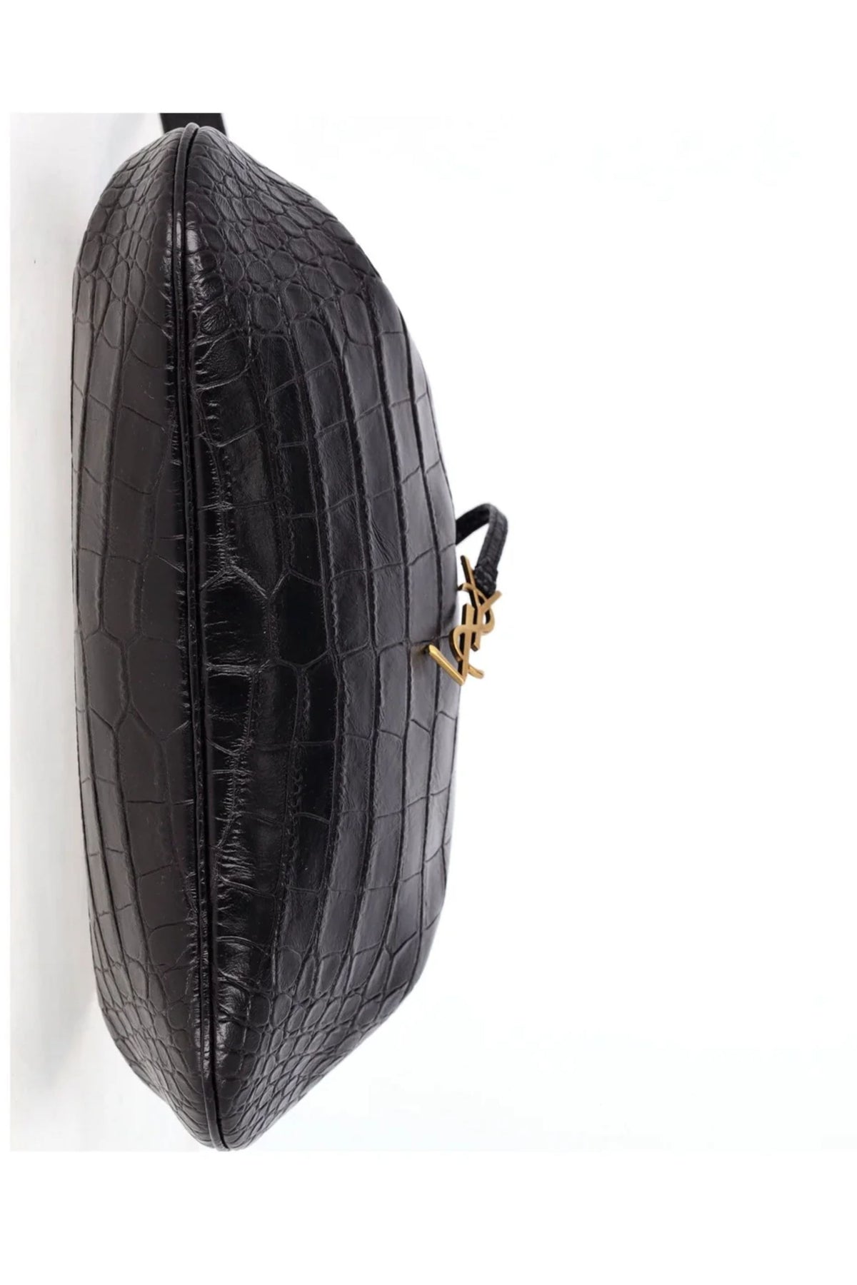 Saint Laurent Medium Paris VII Hobo Croc Effect Bag in Black Leather
