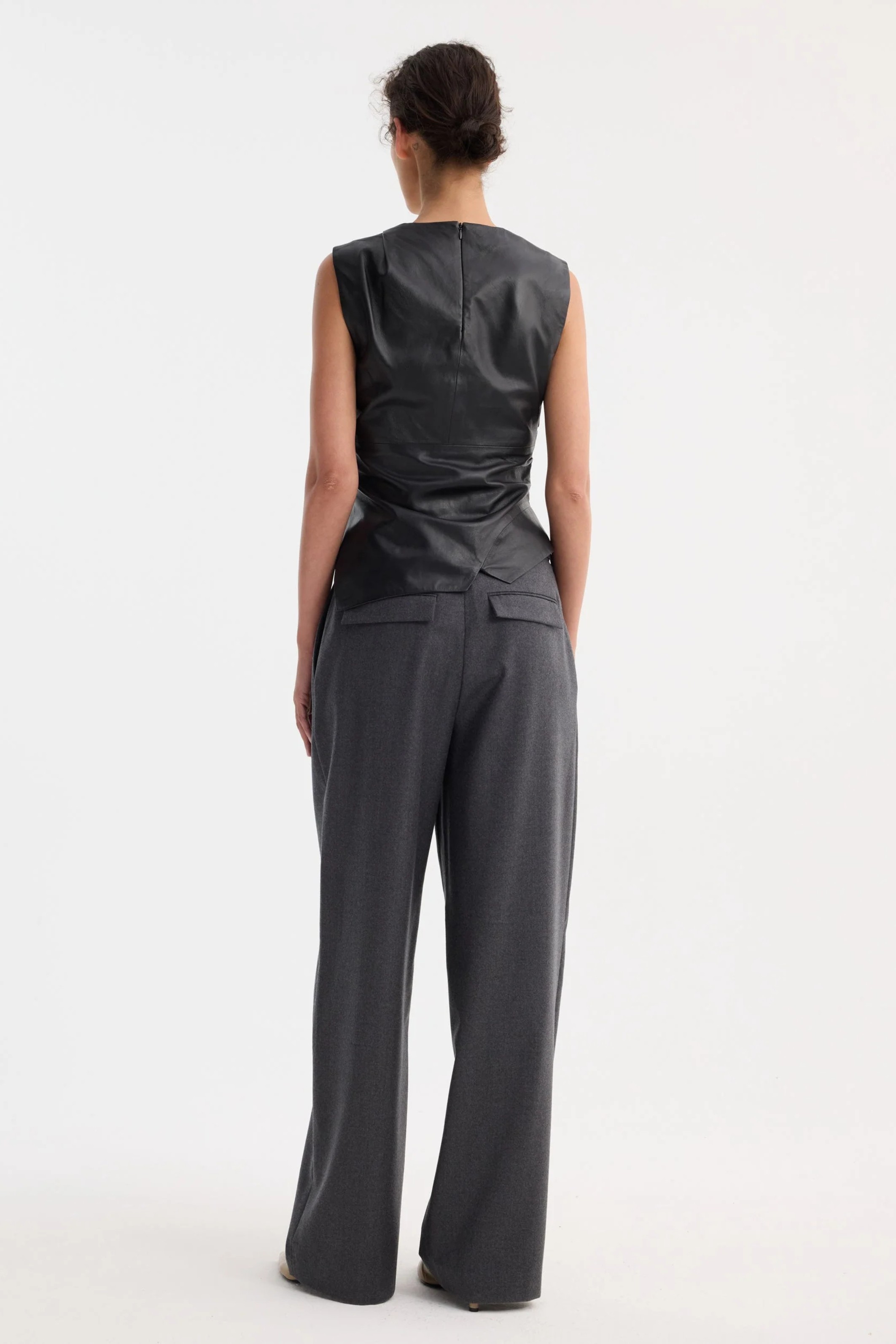 Sleeveless Draped Leather Top - Bessette
