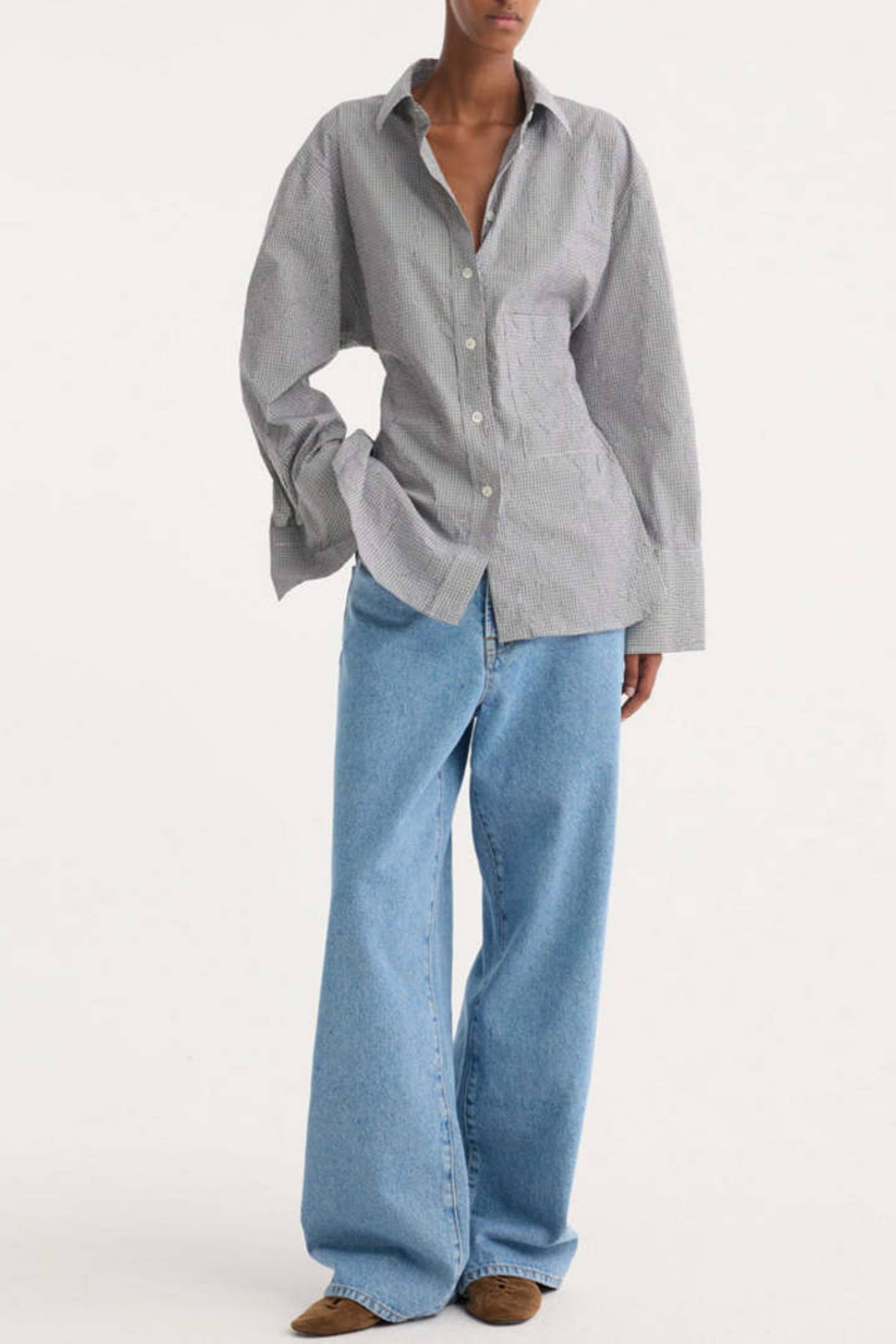 Crushed checked shaped shirt