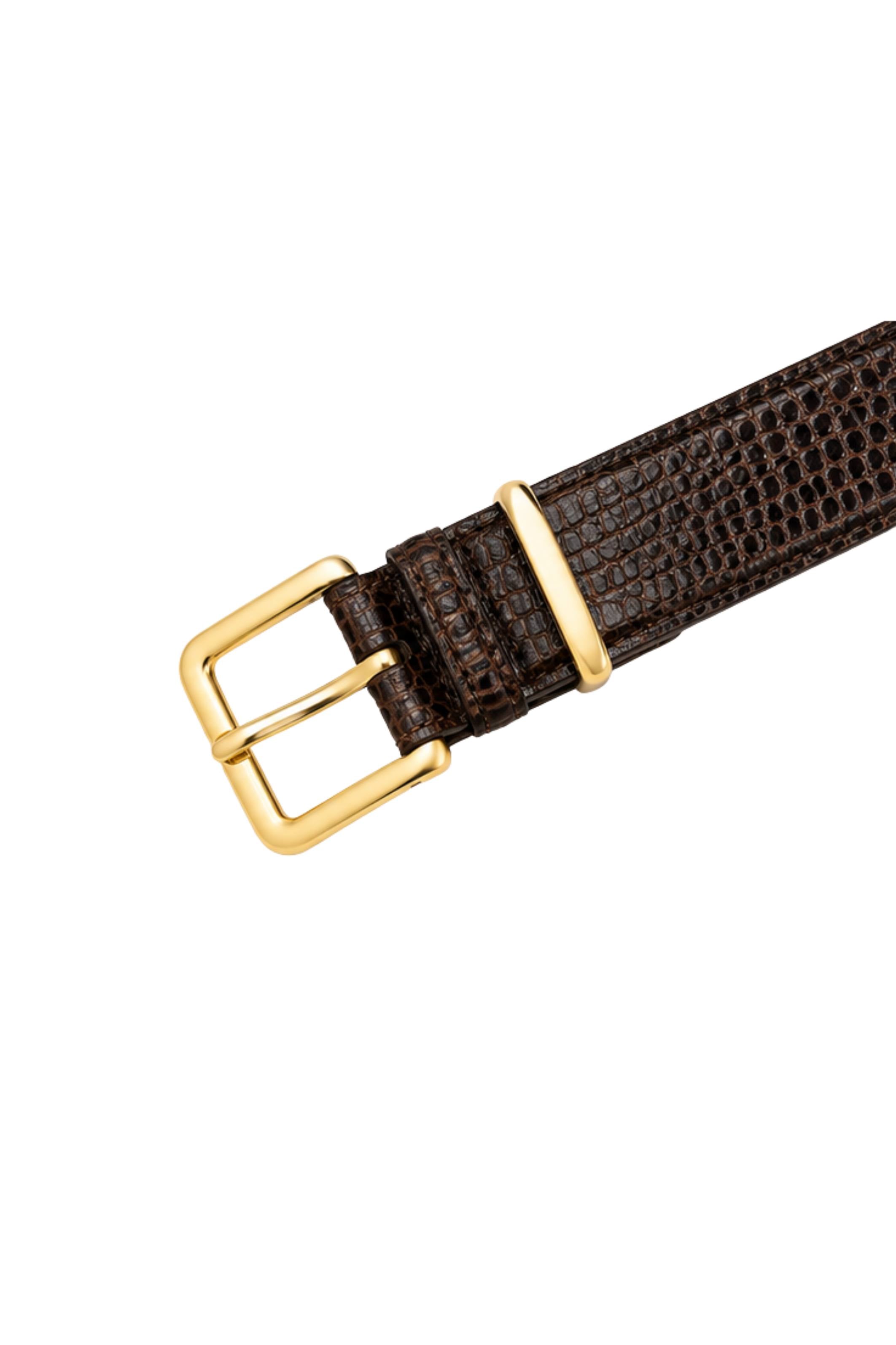 Hyra Croc Belt in Brown and gold
