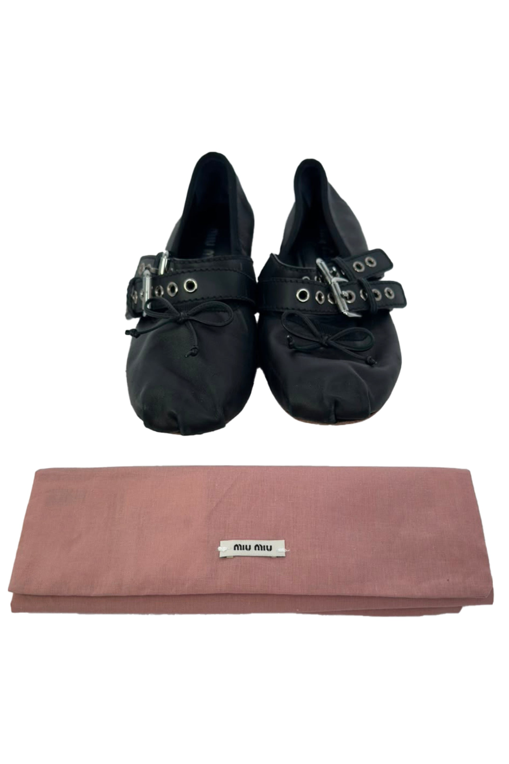 Miu Miu Buckle Accent Ballet Flats in Black Leather