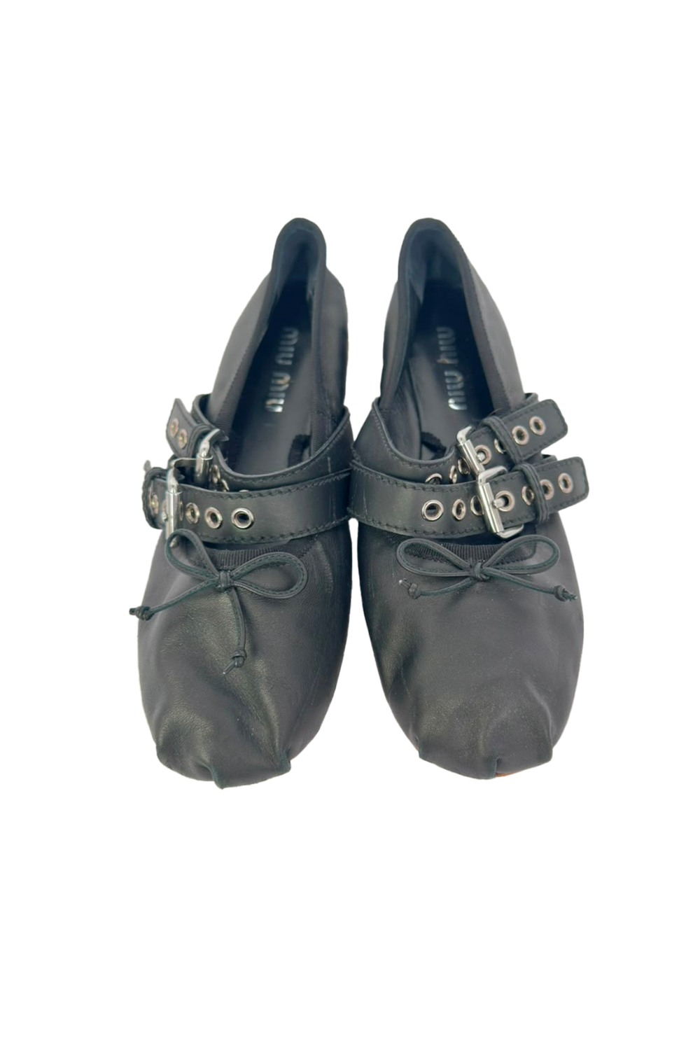 Miu Miu Buckle Accent Ballet Flats in Black Leather