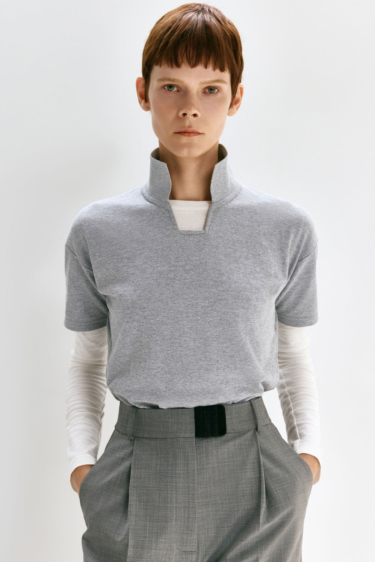 SQUARE NECK POLO  (melange grey) - Bessette