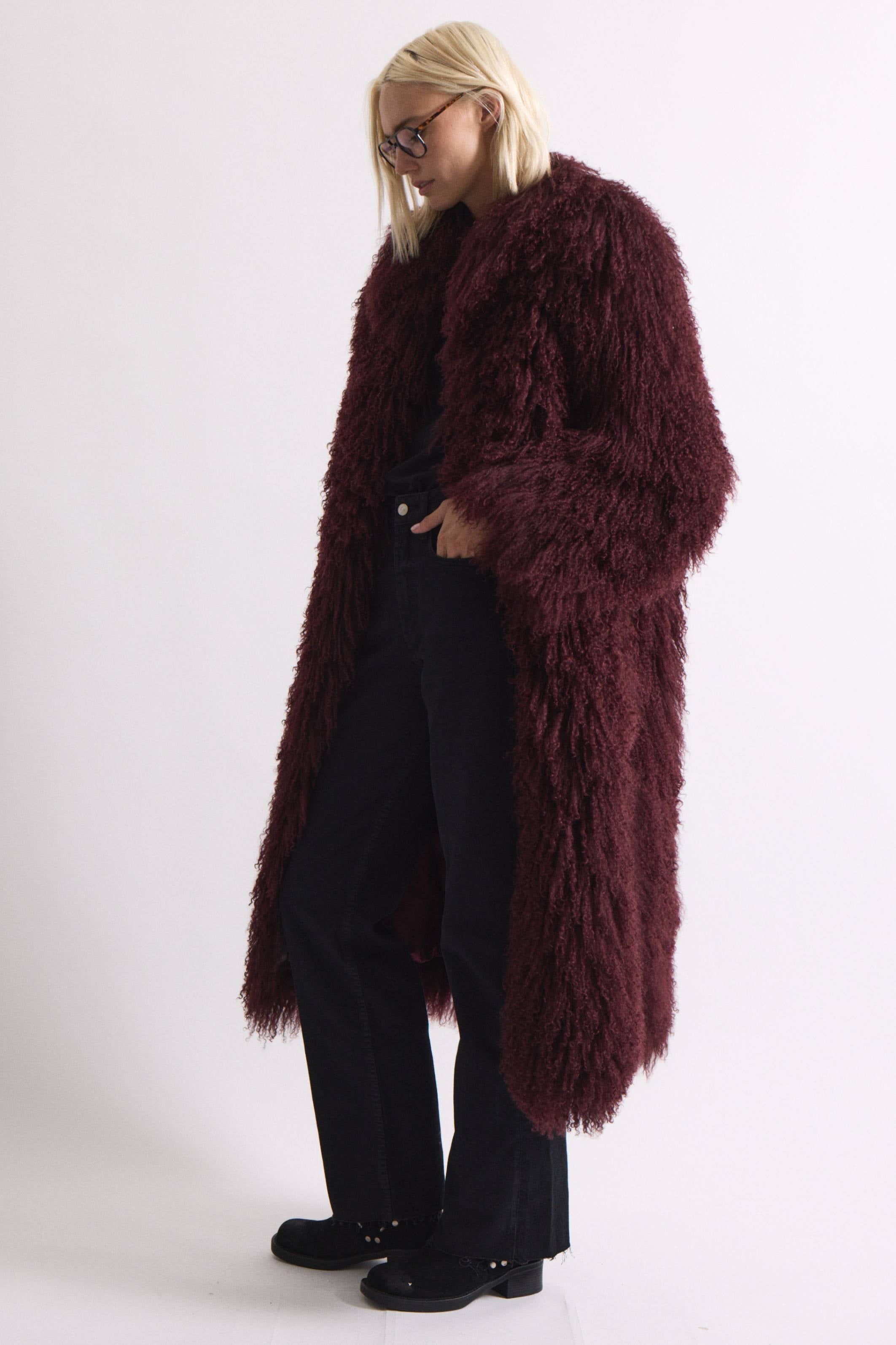 Faye Shearling Coat Burgundy