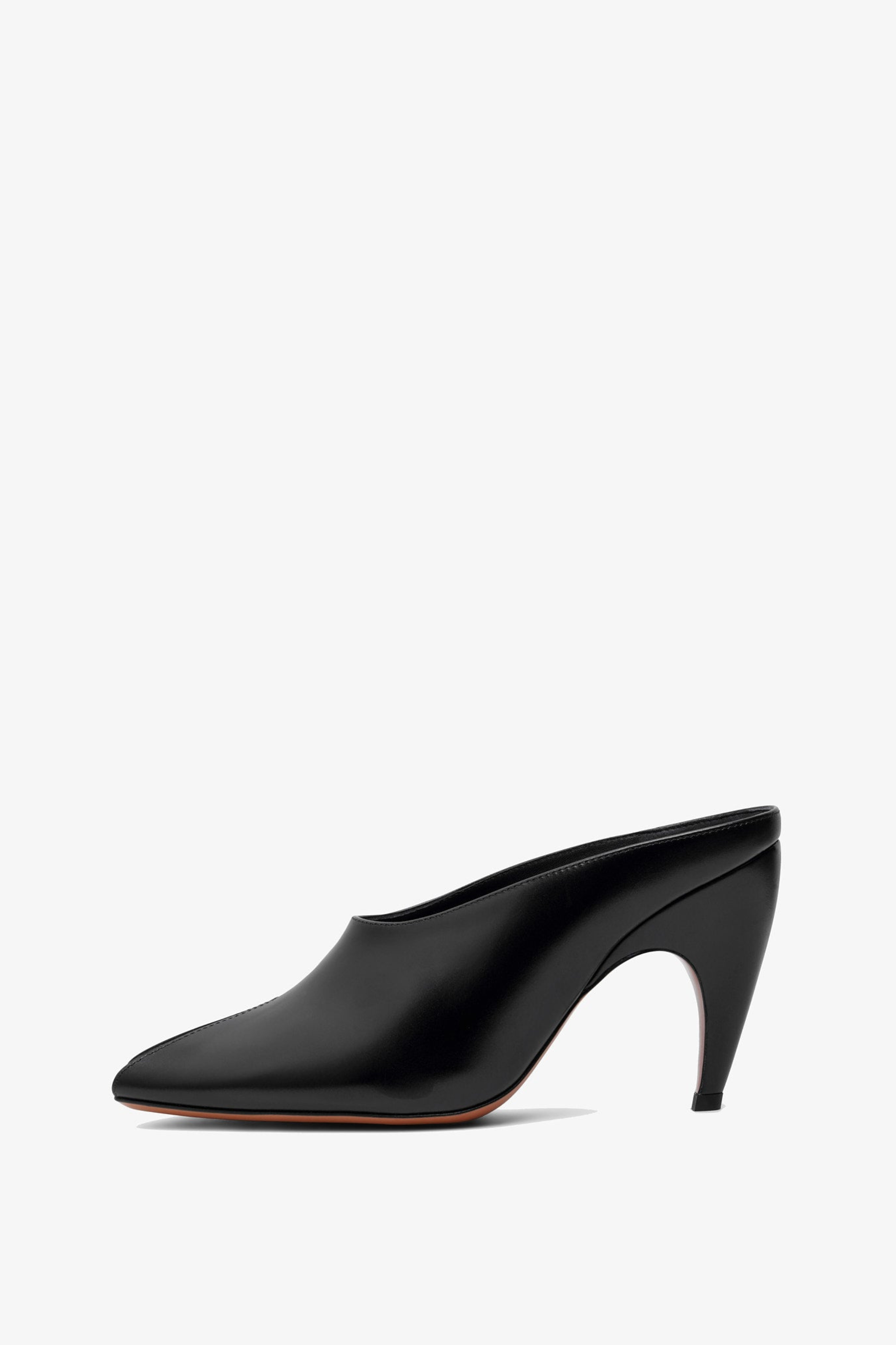 Open Toe Black Leather Mules - Bessette