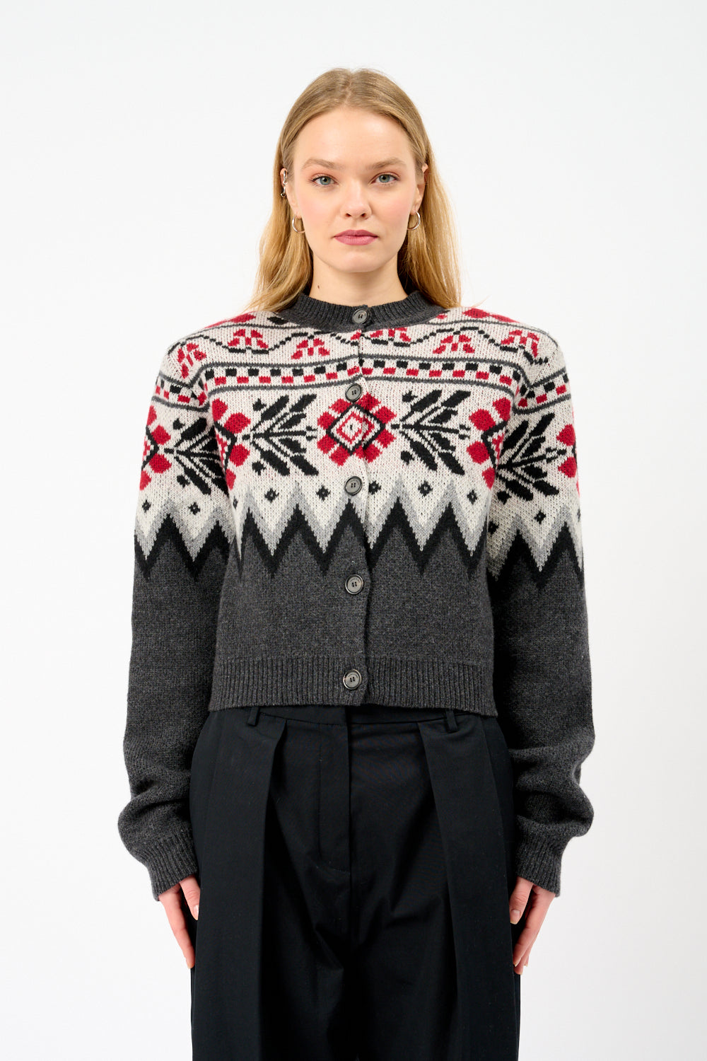 Cropped Fair Isle Jacquard-Knit Cashmere Cardigan