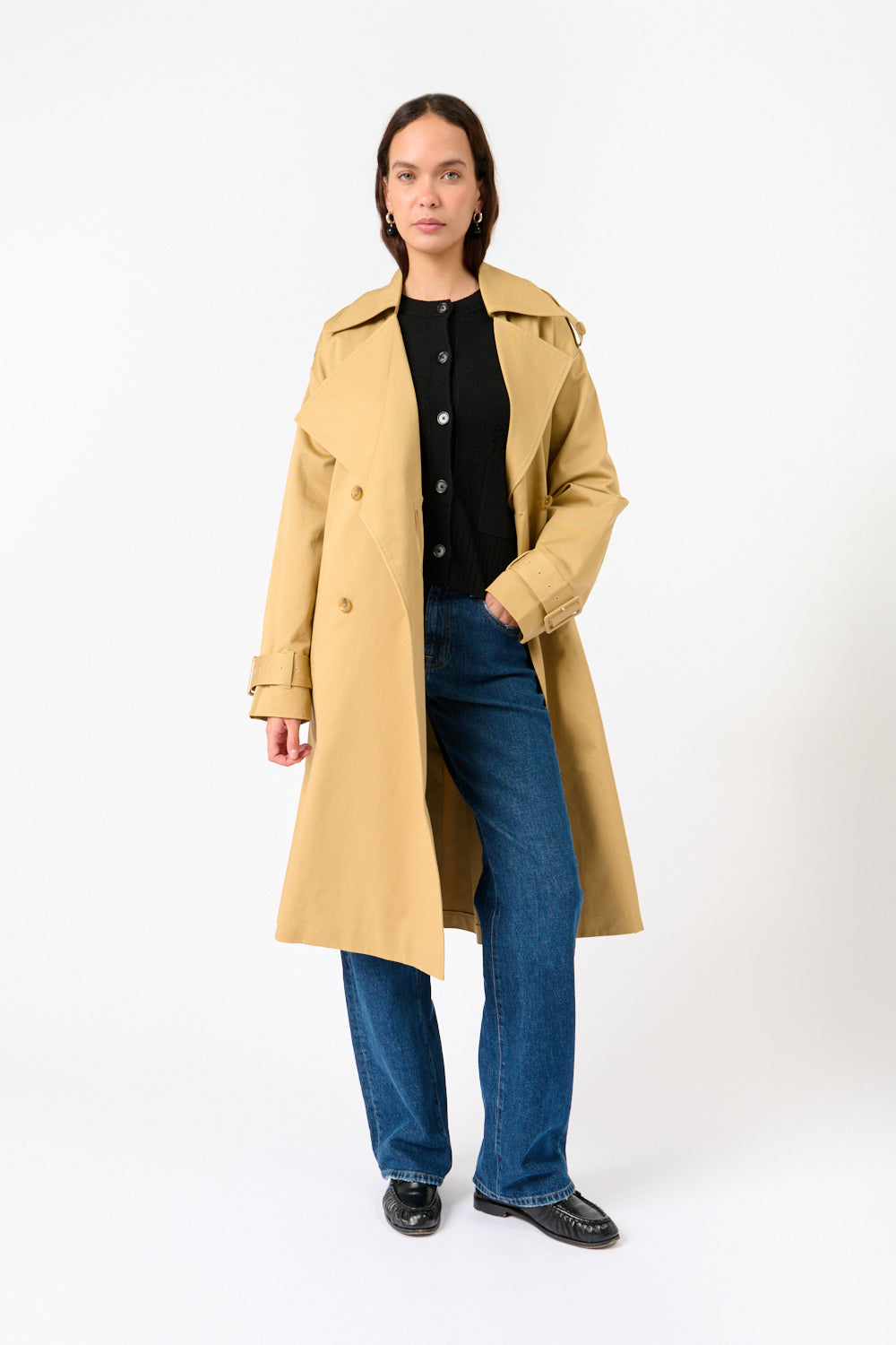 Oversized Beige Cape Trench
