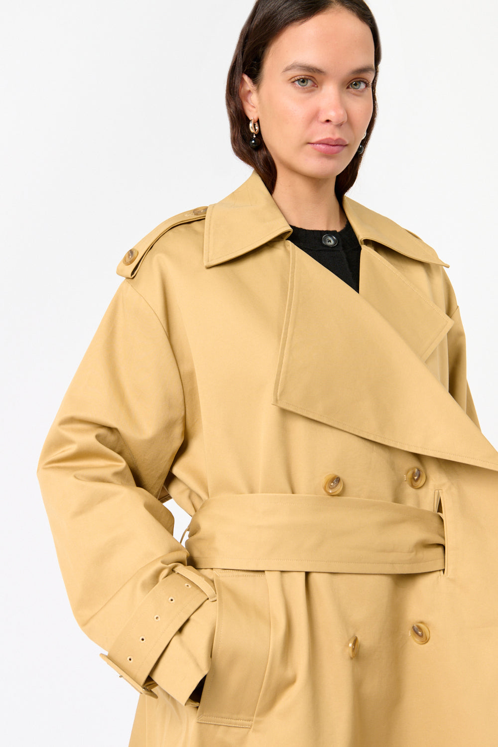 Oversized Beige Cape Trench