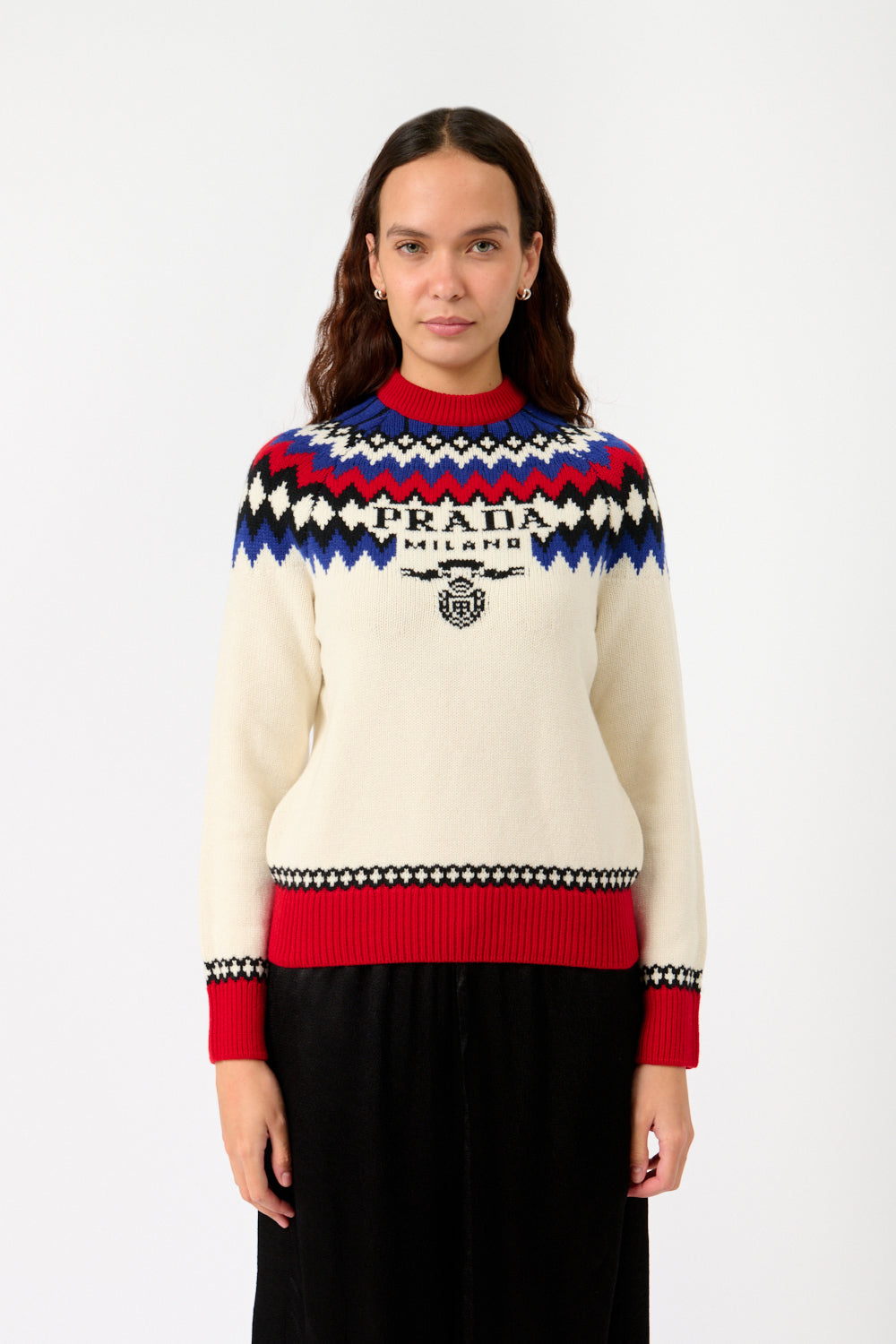 Logo Fair Isle Cashmere Crewneck Sweater