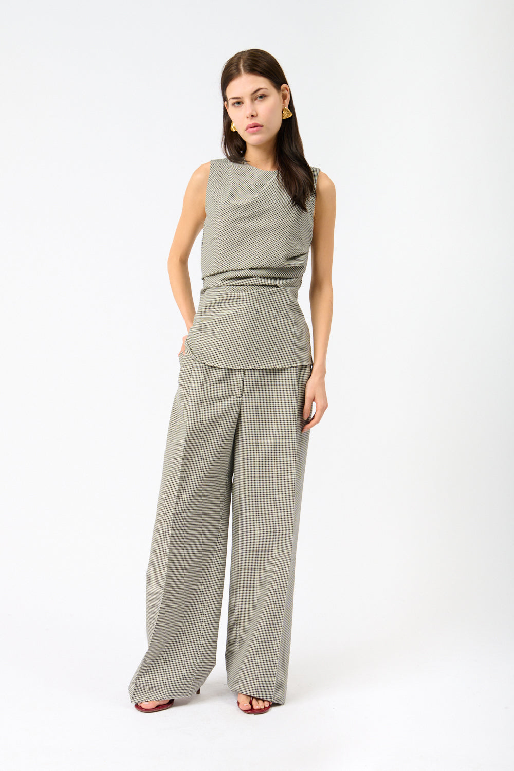 Róhe Sleeveless Twisted Mini-Check Top - Bessette