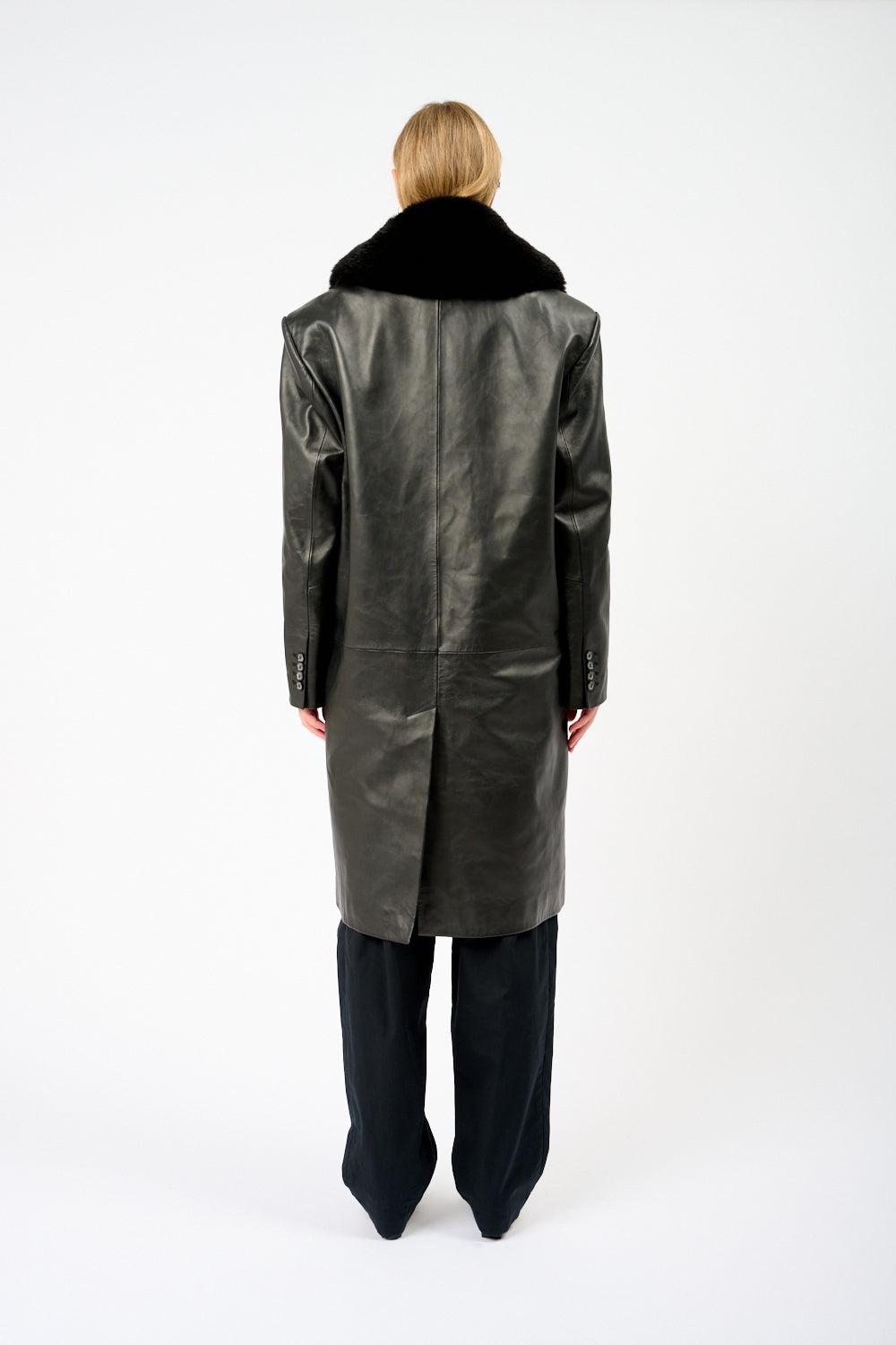 Faux Fur-Trimmed Leather Coat