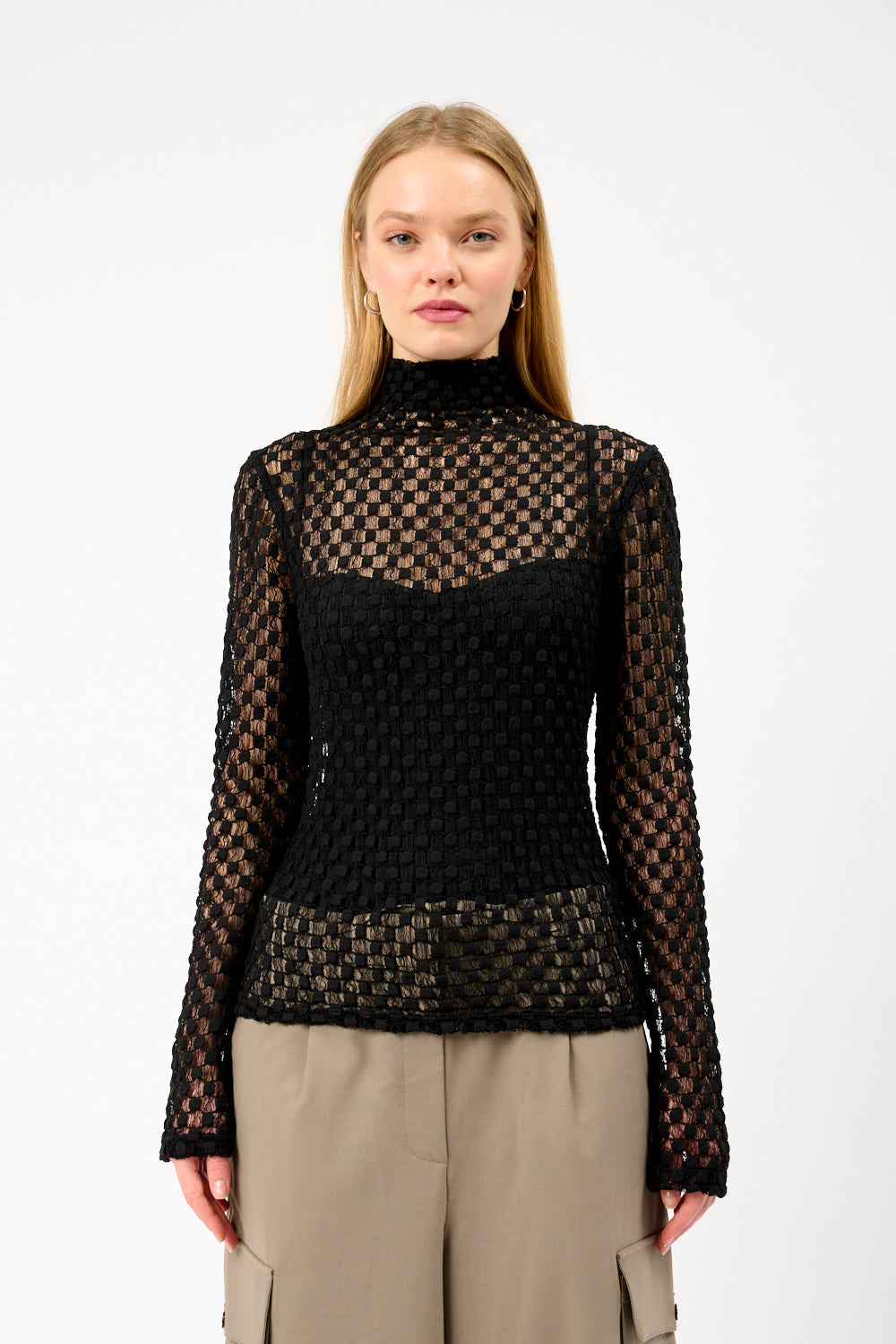 Róhe Geometrical Lace Turtleneck Top