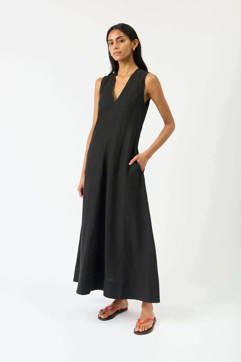 Toteme Black Fluid V-Neck Dress