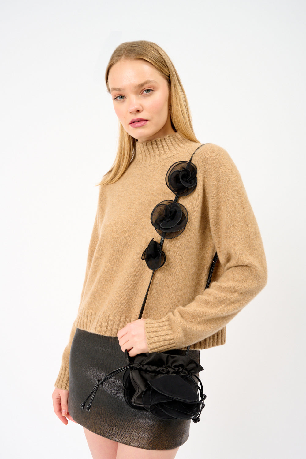 Ruched Satin Shoulder Bag