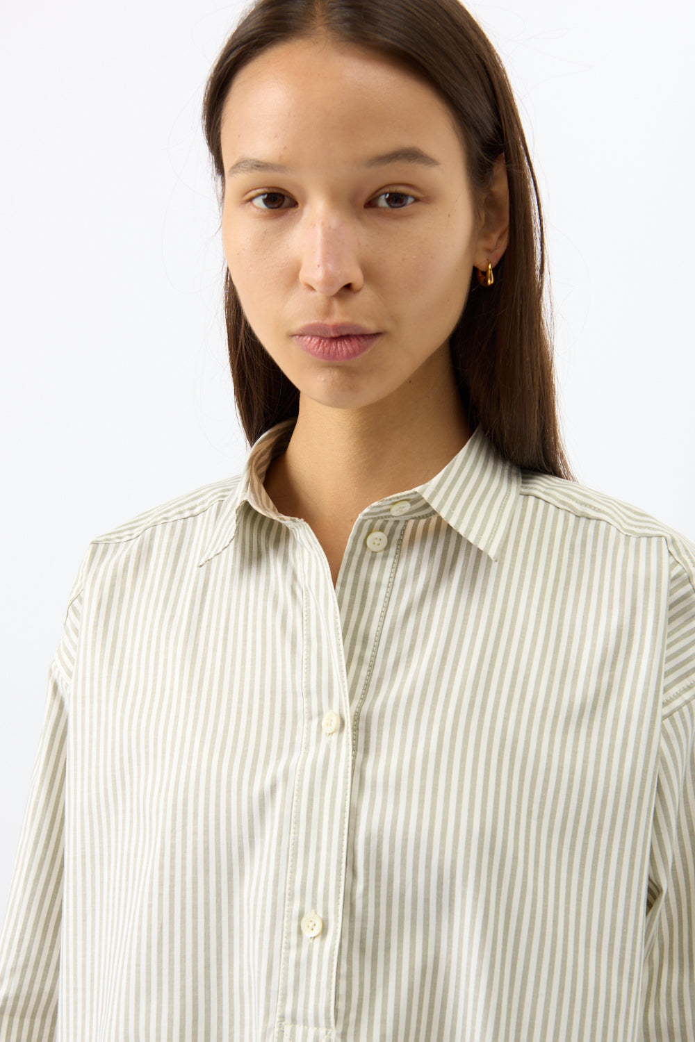 Toteme Striped Half-Placket Shirt Olive - Bessette