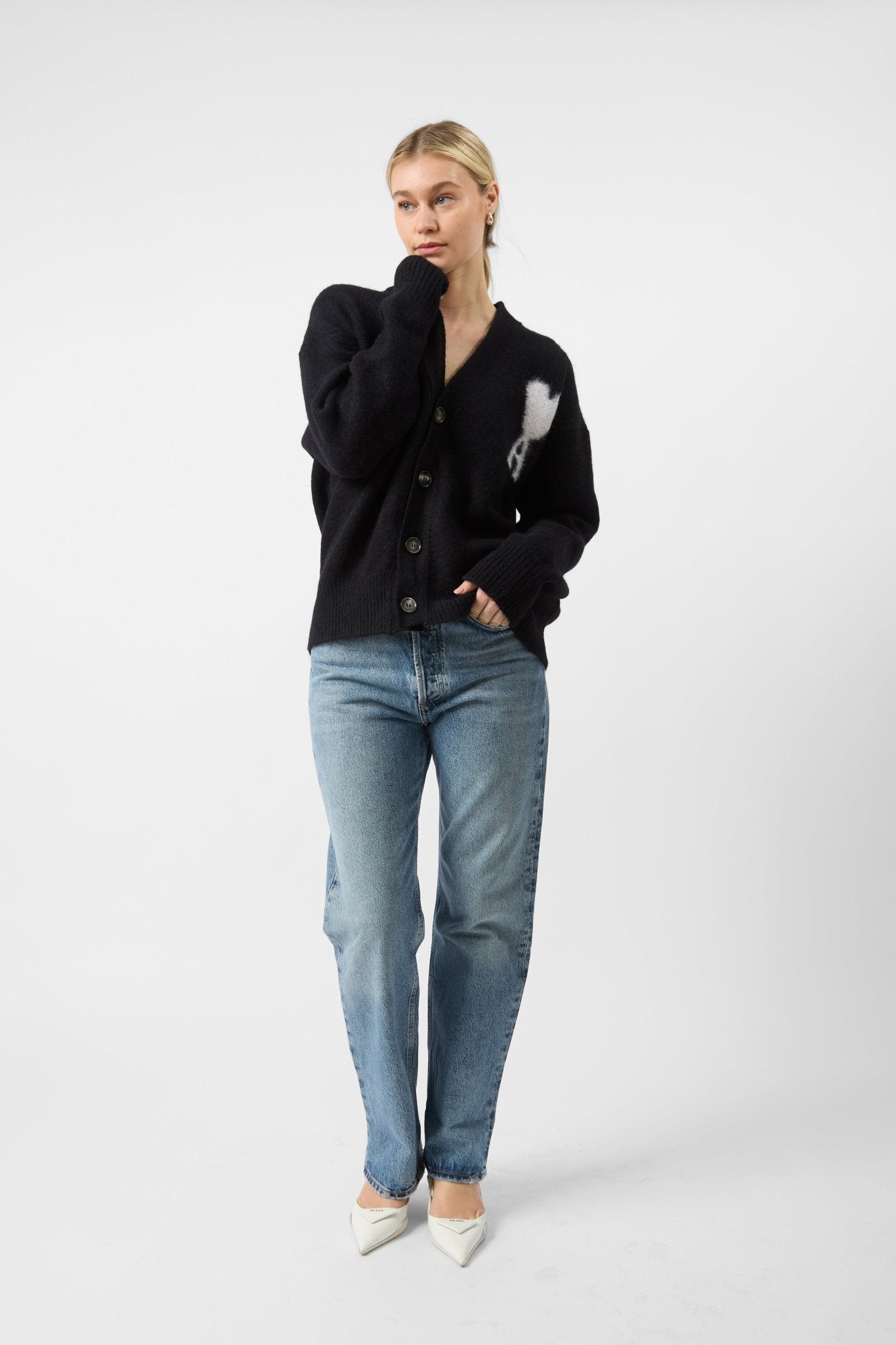AMI Paris ADC Hairy Alpaca Blend Knit Cardigan - Bessette