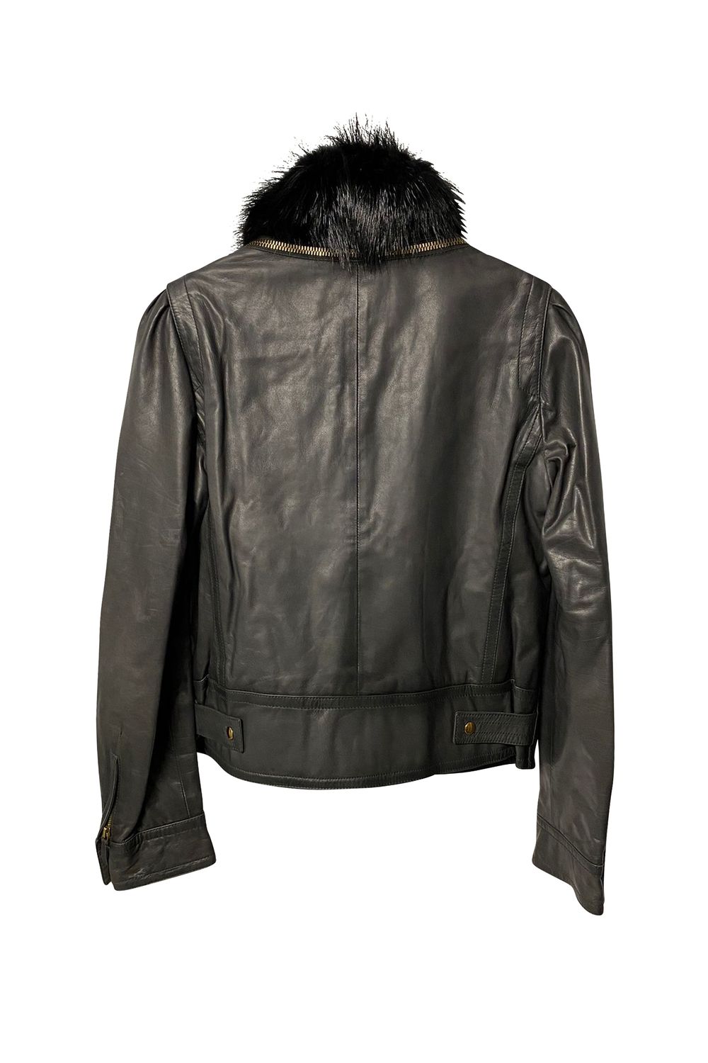 Gucci Jacket with Fur Collar Detail in Black Leather