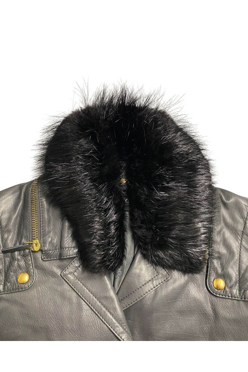 Gucci Jacket with Fur Collar Detail in Black Leather