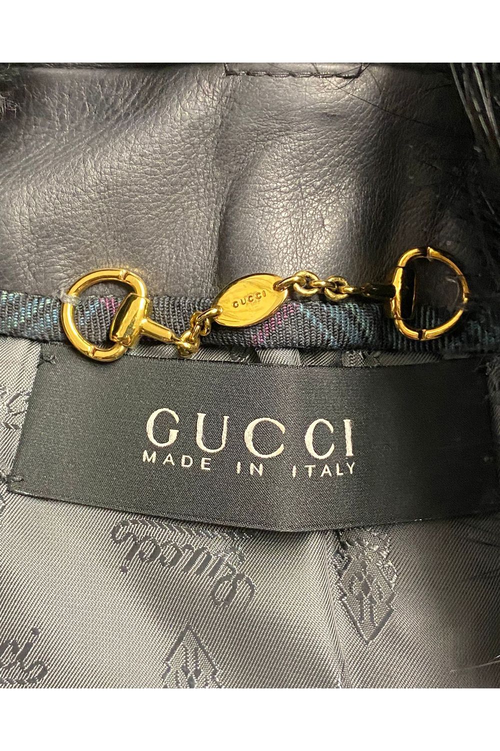 Gucci Jacket with Fur Collar Detail in Black Leather