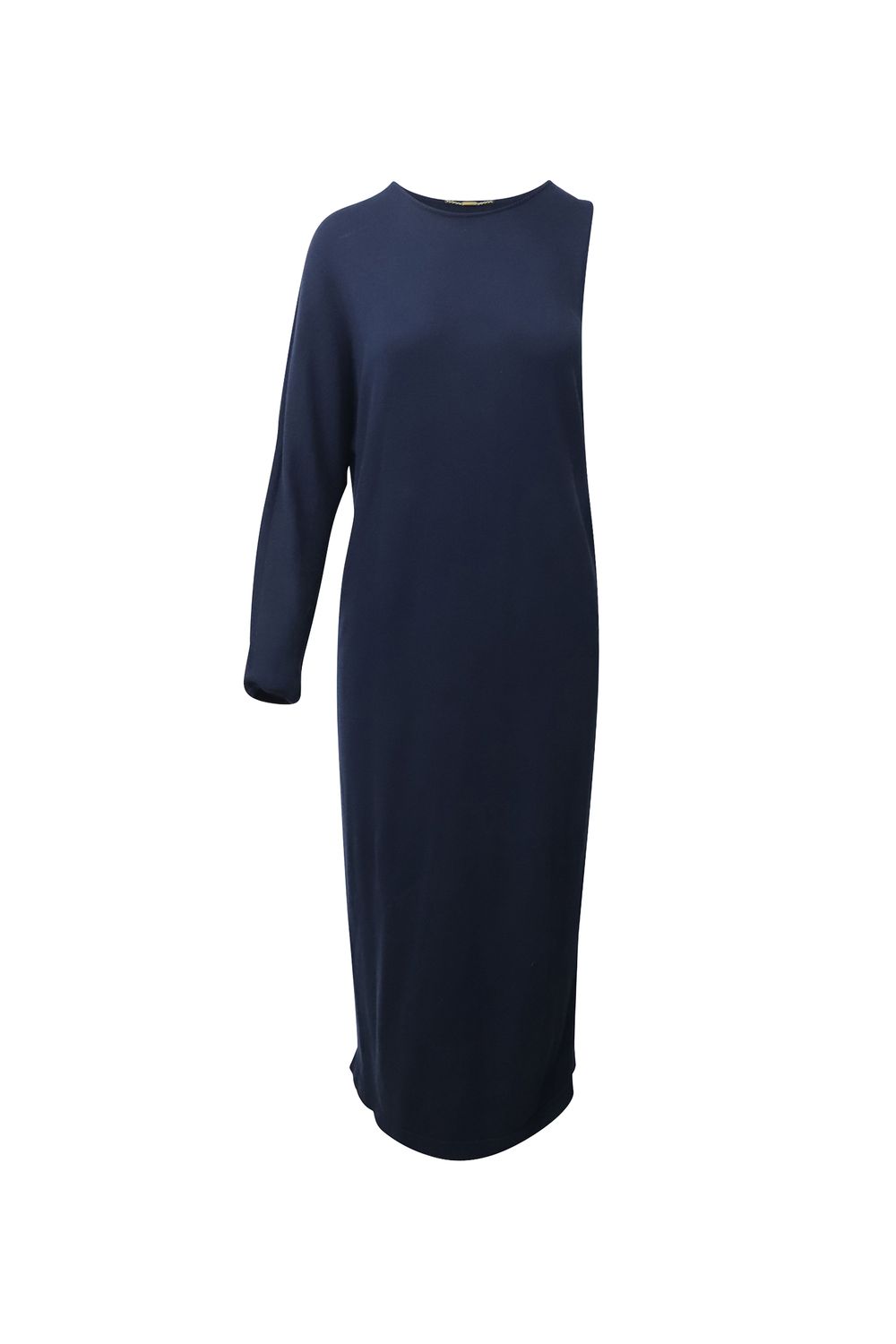 The Row One Shoulder Dress in Navy Blue Wool
