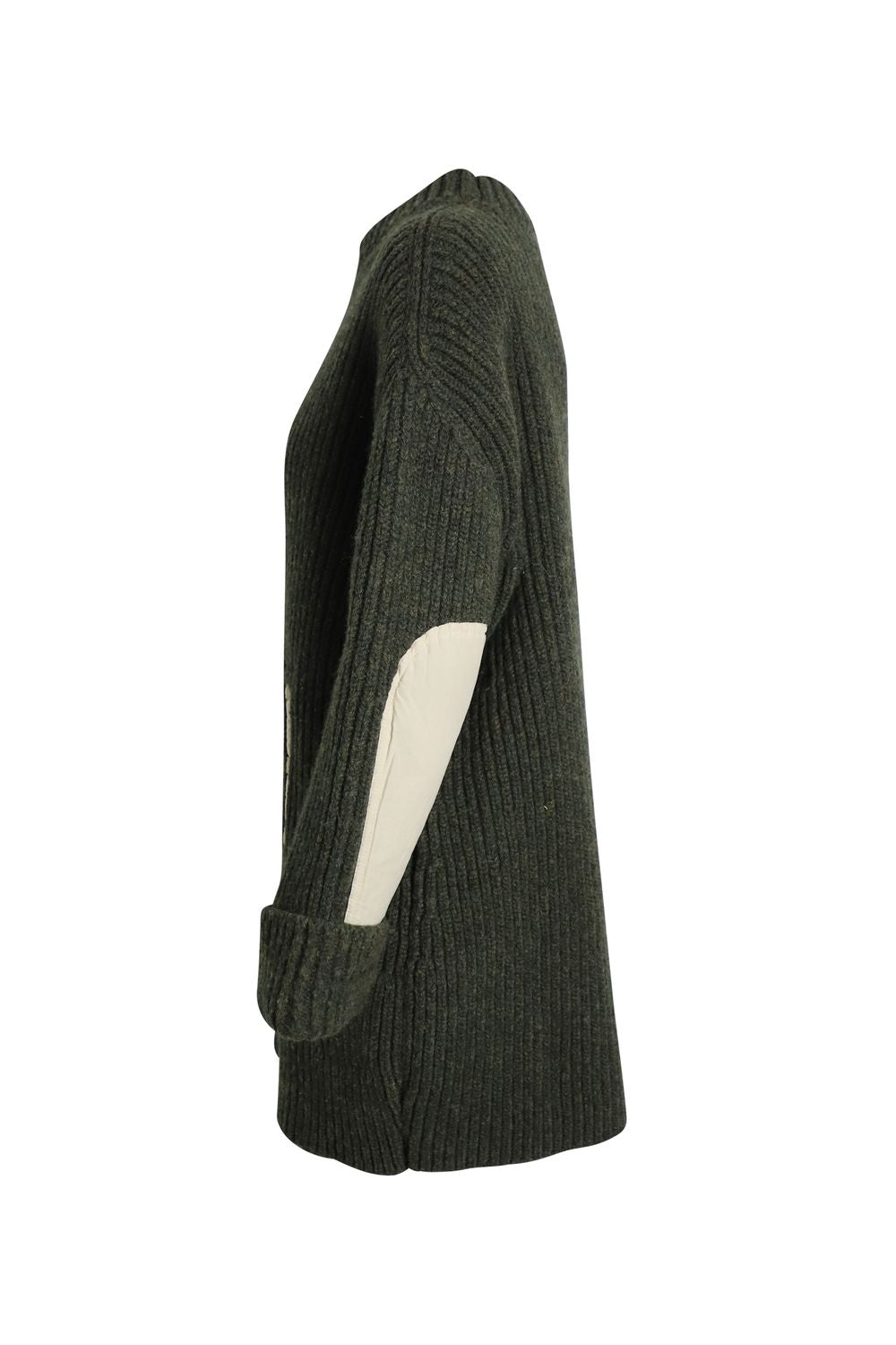 Celine Contrast Pocket Chunky Sweater in Olive Wool