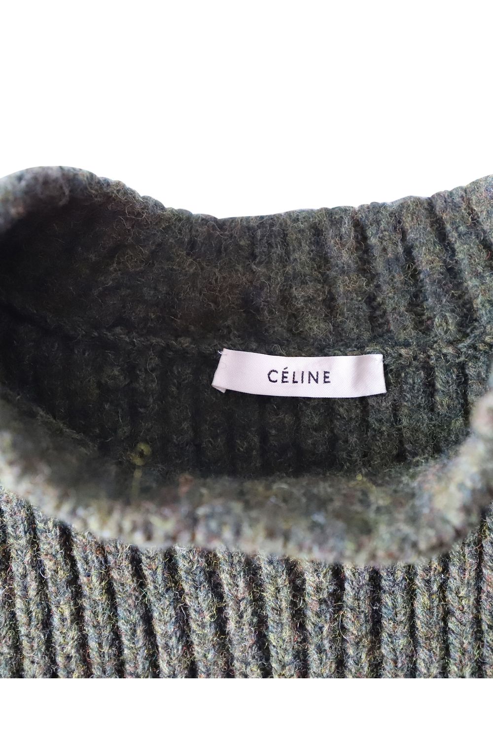Celine Contrast Pocket Chunky Sweater in Olive Wool