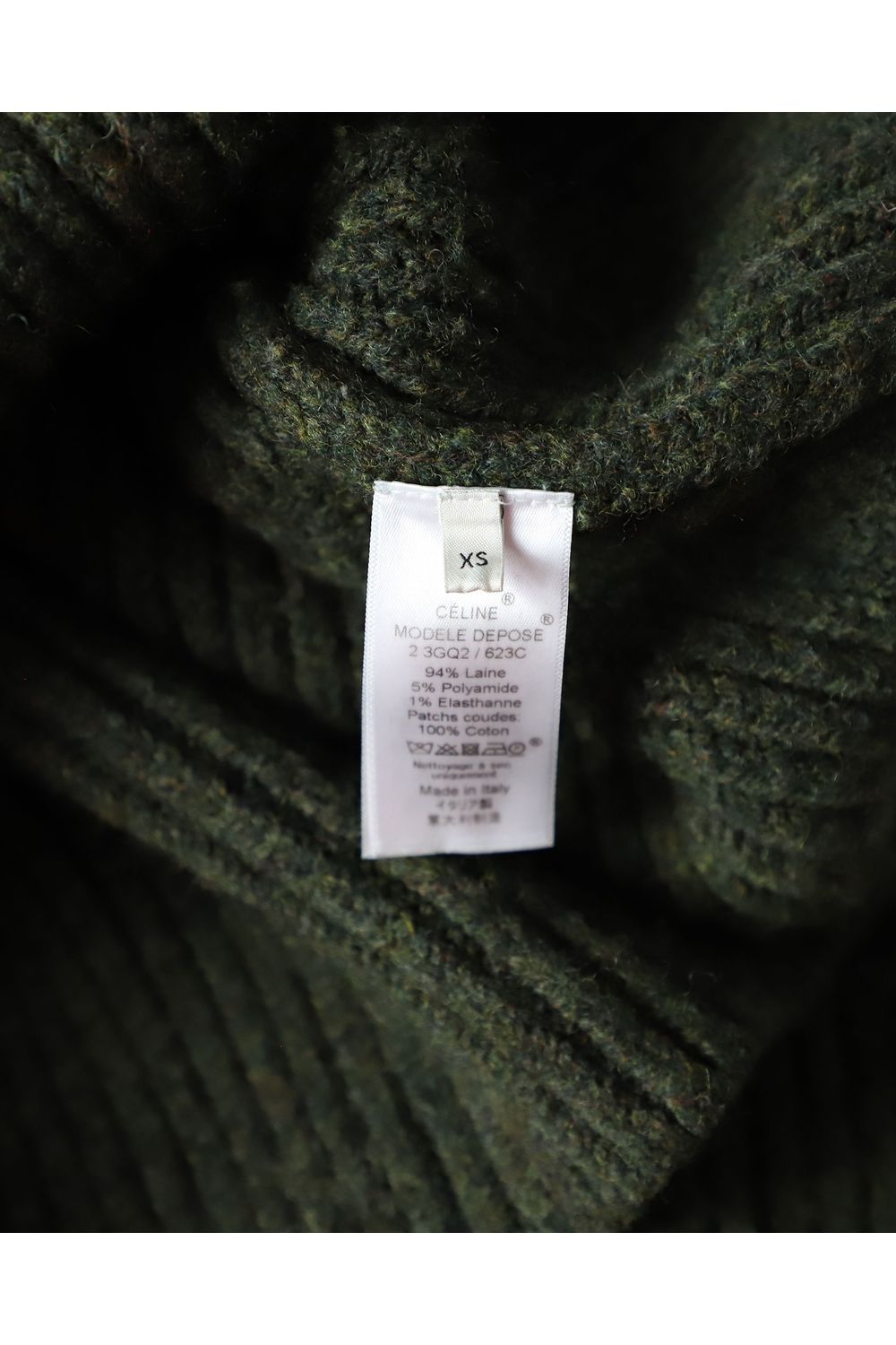 Celine Contrast Pocket Chunky Sweater in Olive Wool