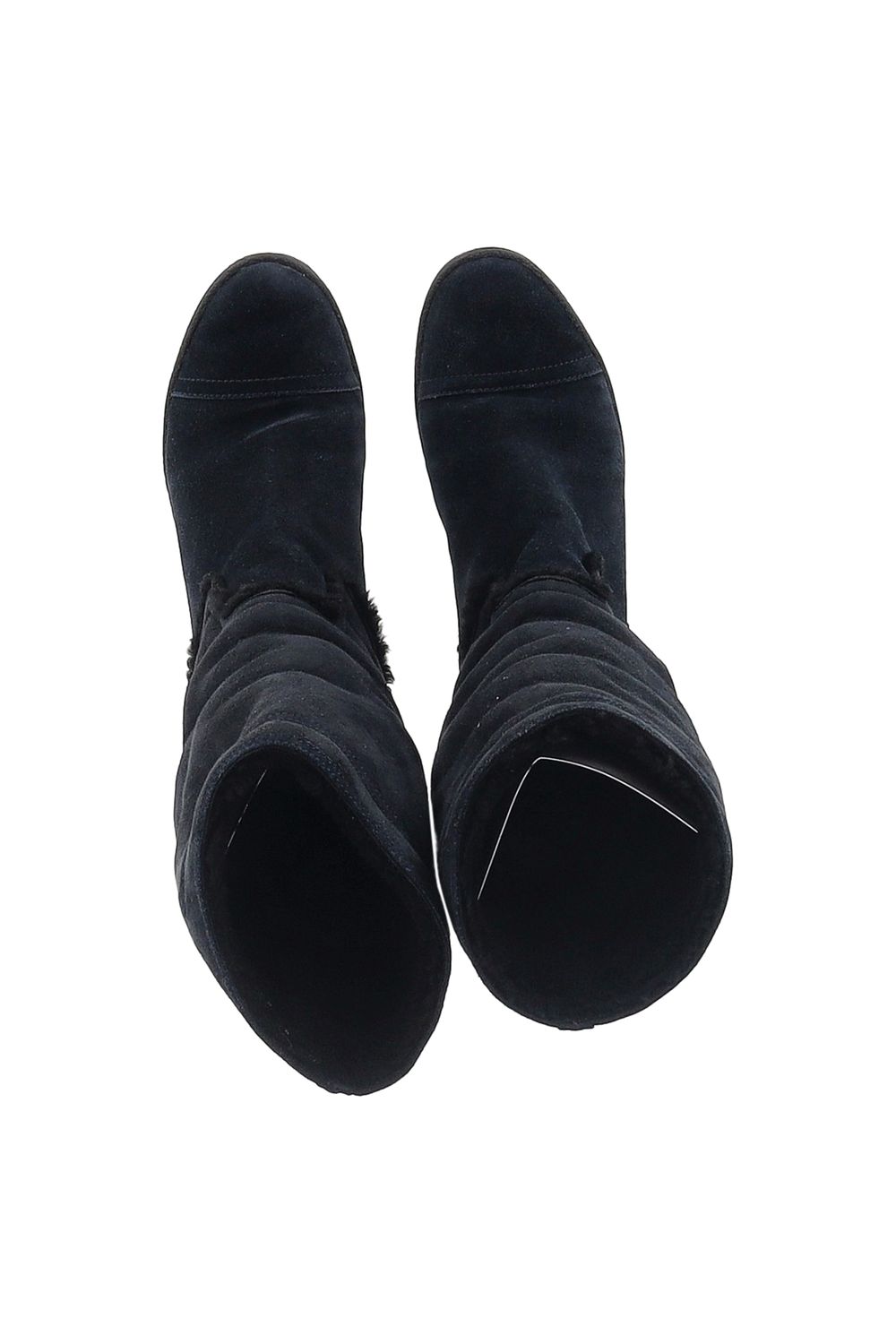 Chanel CC Logo Shearling Boots in Navy Blue Suede