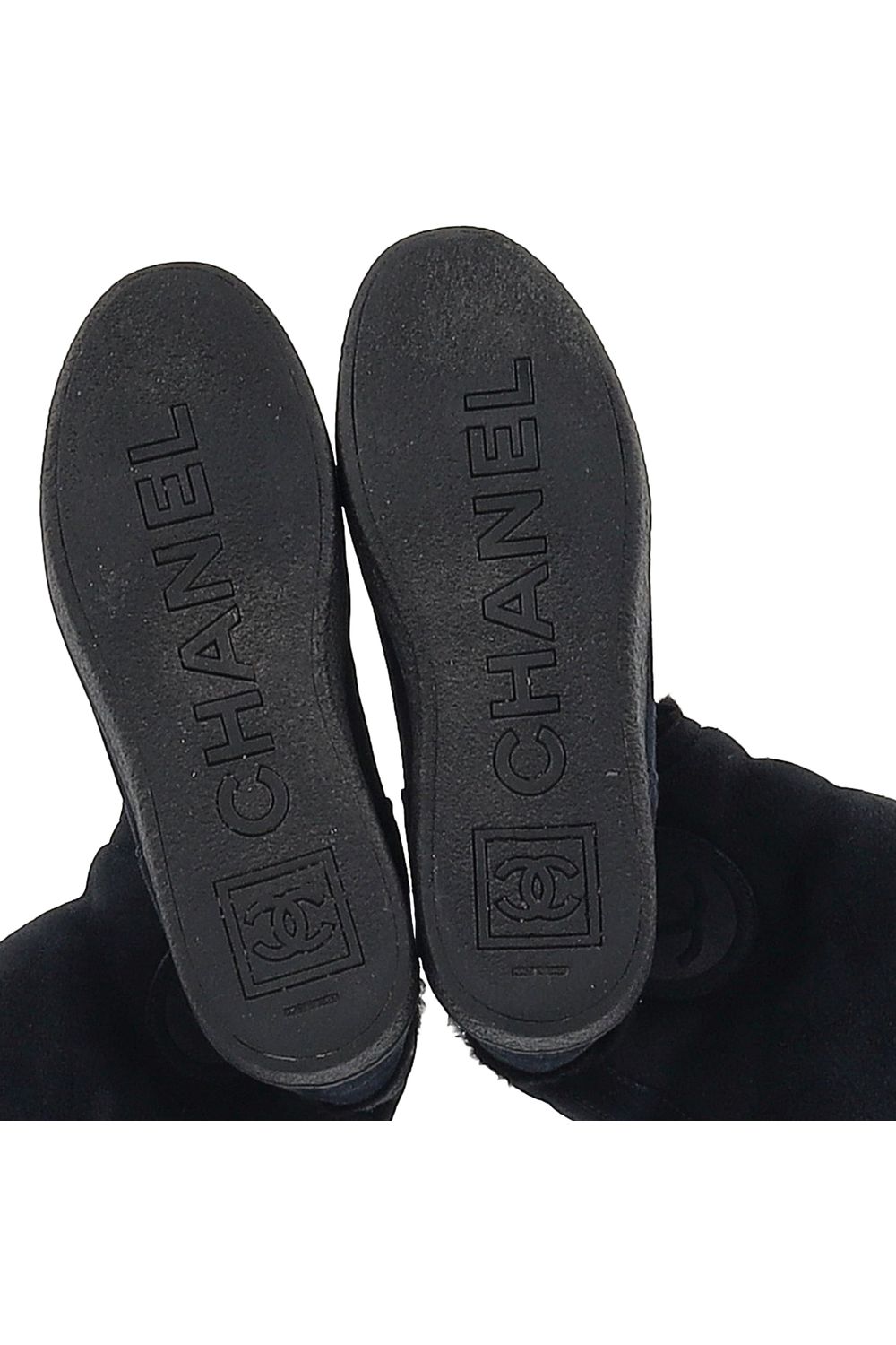 Chanel CC Logo Shearling Boots in Navy Blue Suede