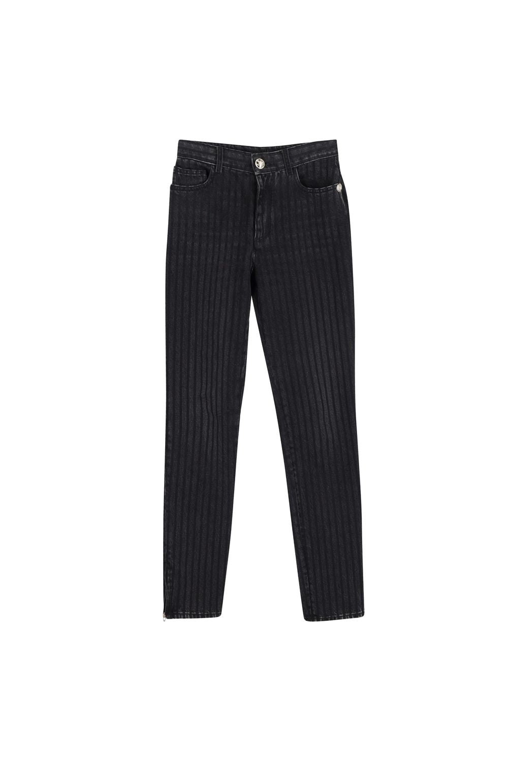 Chanel Pinstripe Straight-Leg Jeans in Grey Cotton