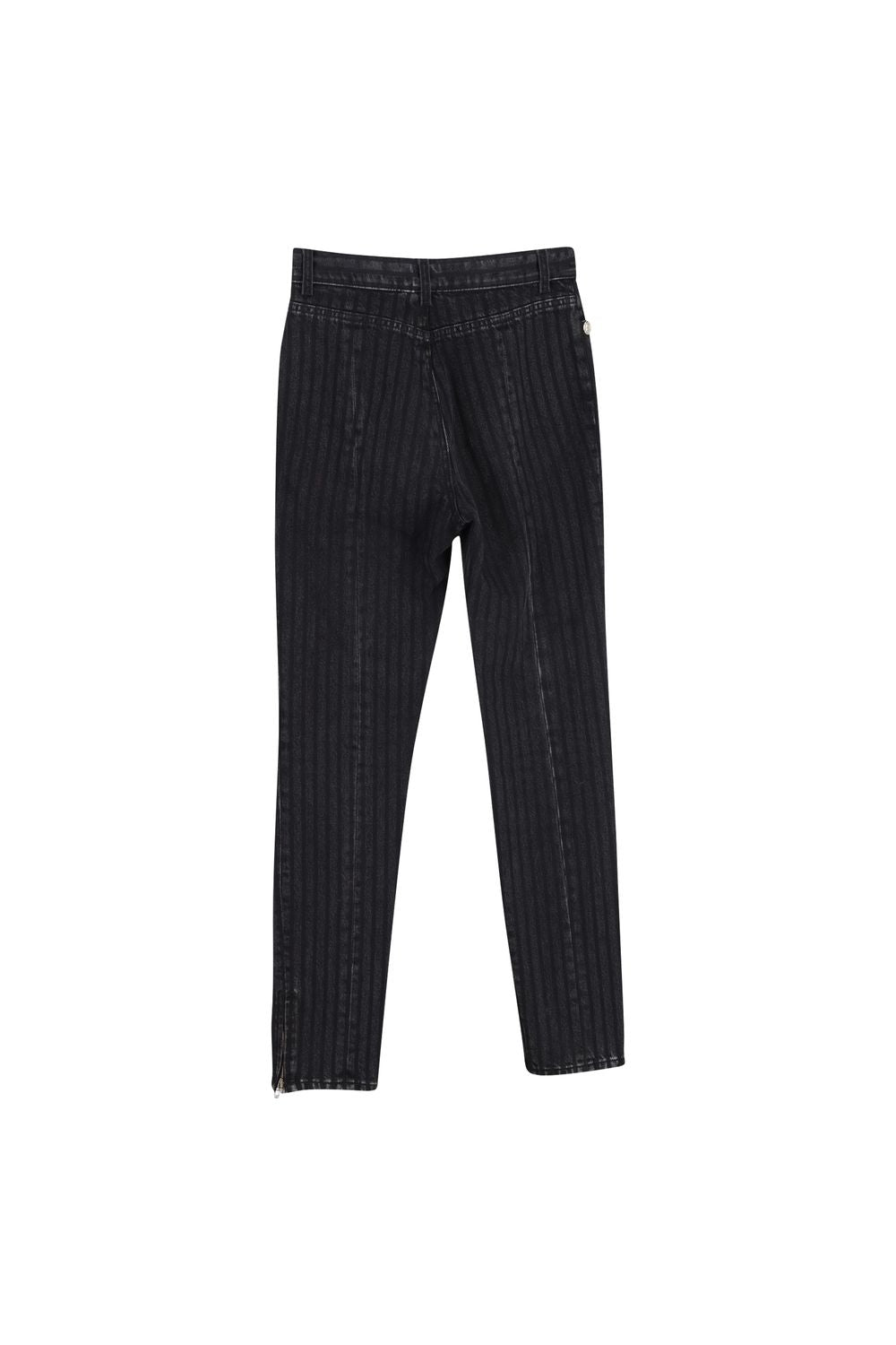 Chanel Pinstripe Straight-Leg Jeans in Grey Cotton