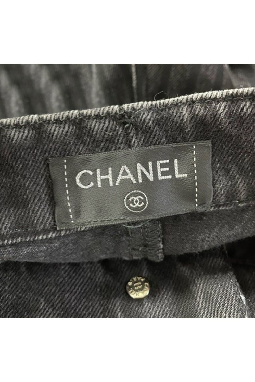 Chanel Pinstripe Straight-Leg Jeans in Grey Cotton