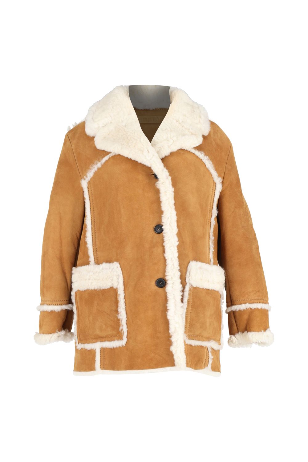  Miu Miu Shearling Single-Breasted Jacket with Pockets in Brown Suede