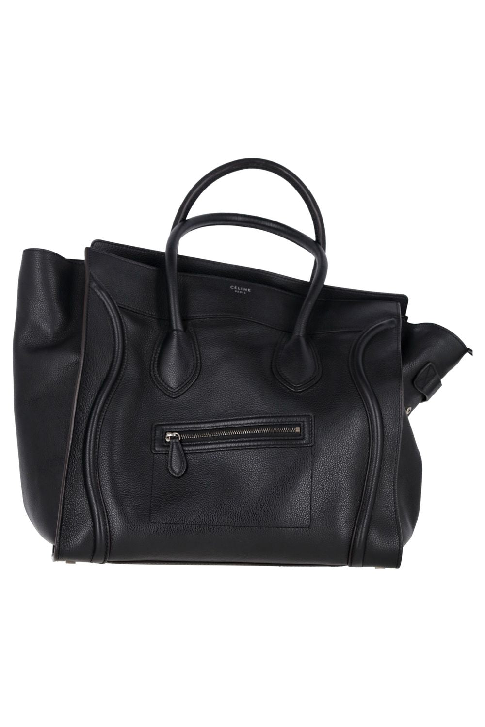 Celine Mini Grained Luggage Tote in Black Leather