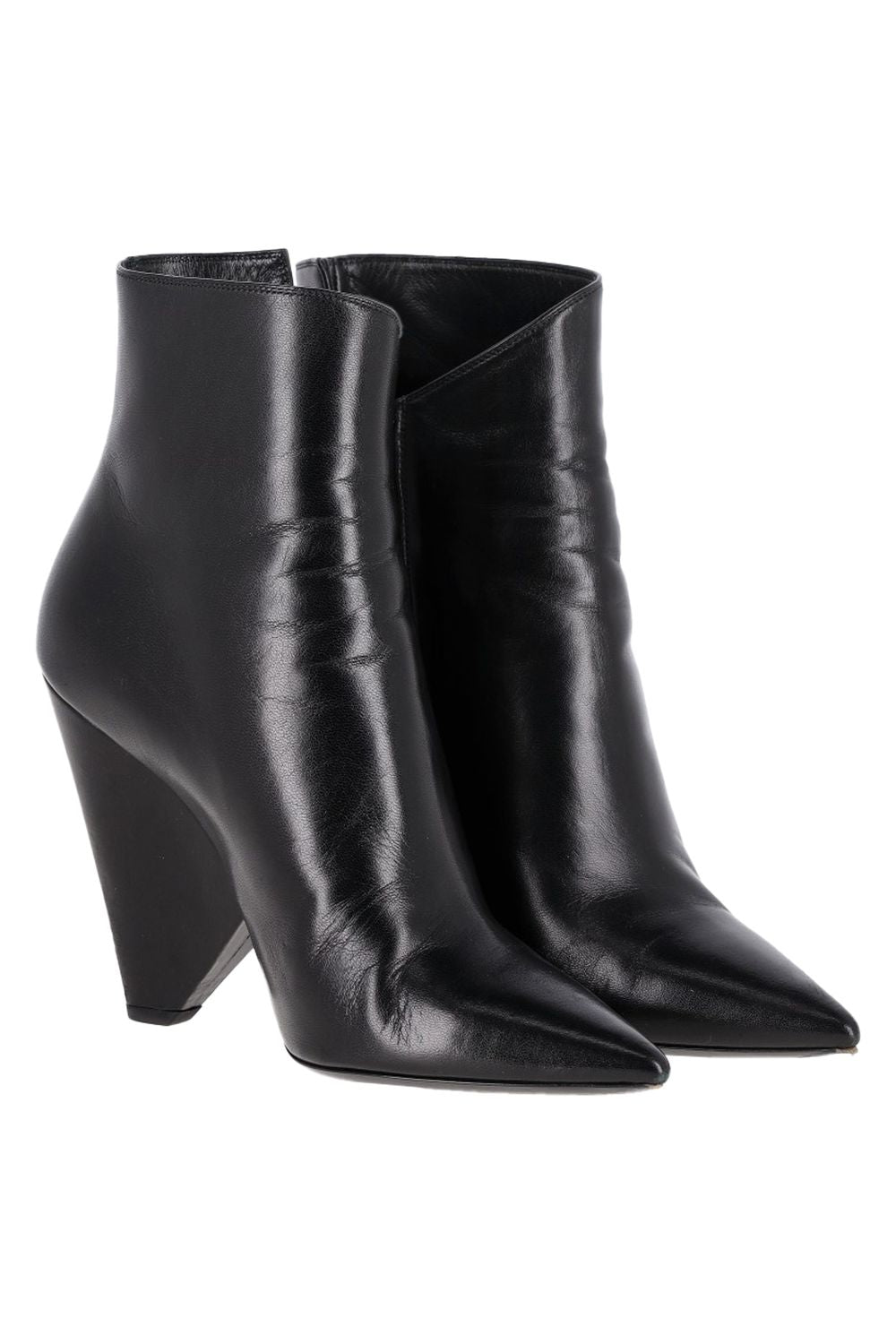  Saint Laurent Pyramid-Heeled Ankle Boots in Black Leather