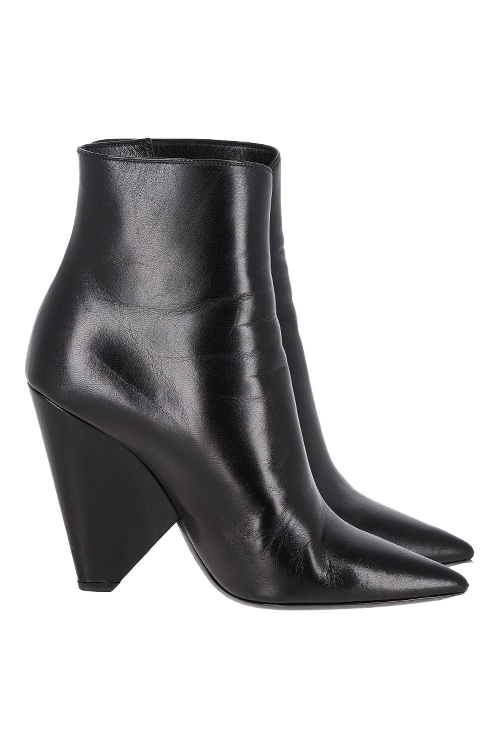  Saint Laurent Pyramid-Heeled Ankle Boots in Black Leather