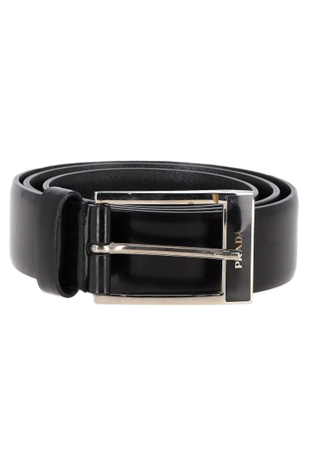  Prada Logo Buckled Belt in Black Leather
