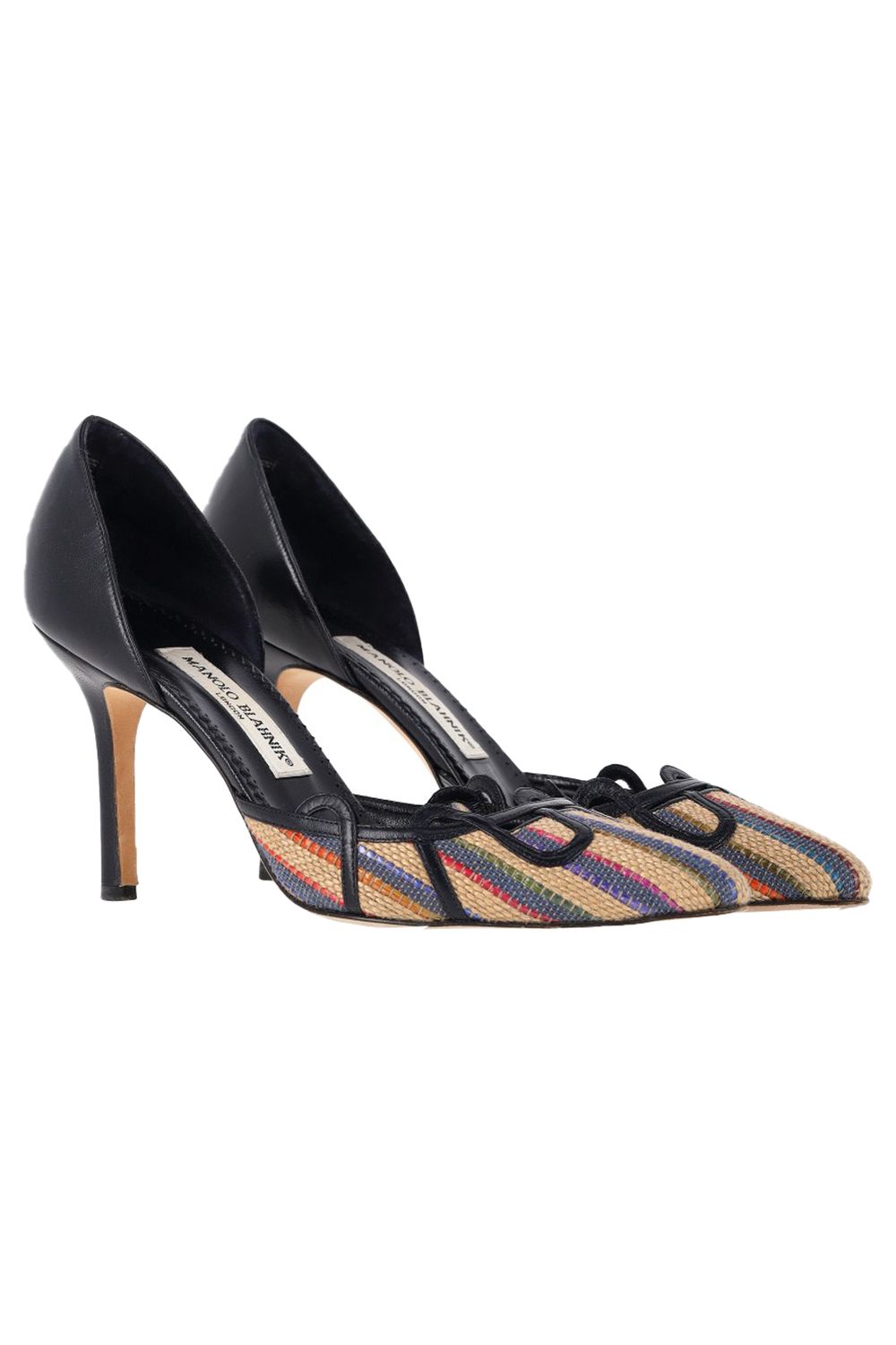  Manolo Blahnik Pointed Pumps in Multicolor Raffia