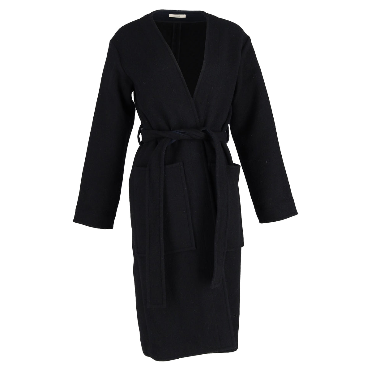 Celine Belted Coat in Black Cashmere