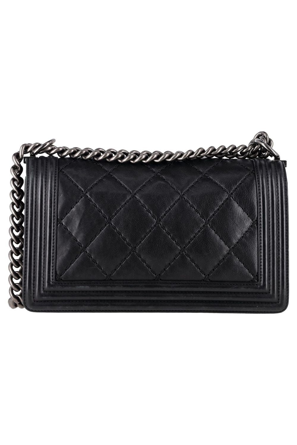 Chanel Quilted Medium Double Stitch Boy Flap Bag in Black Leather