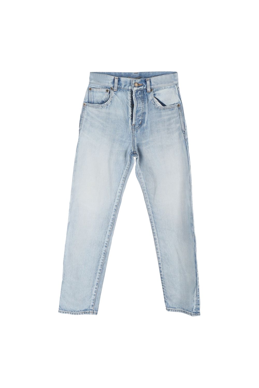  Saint Laurent High-Rise Regular Fit Jeans in Blue Cotton Denim