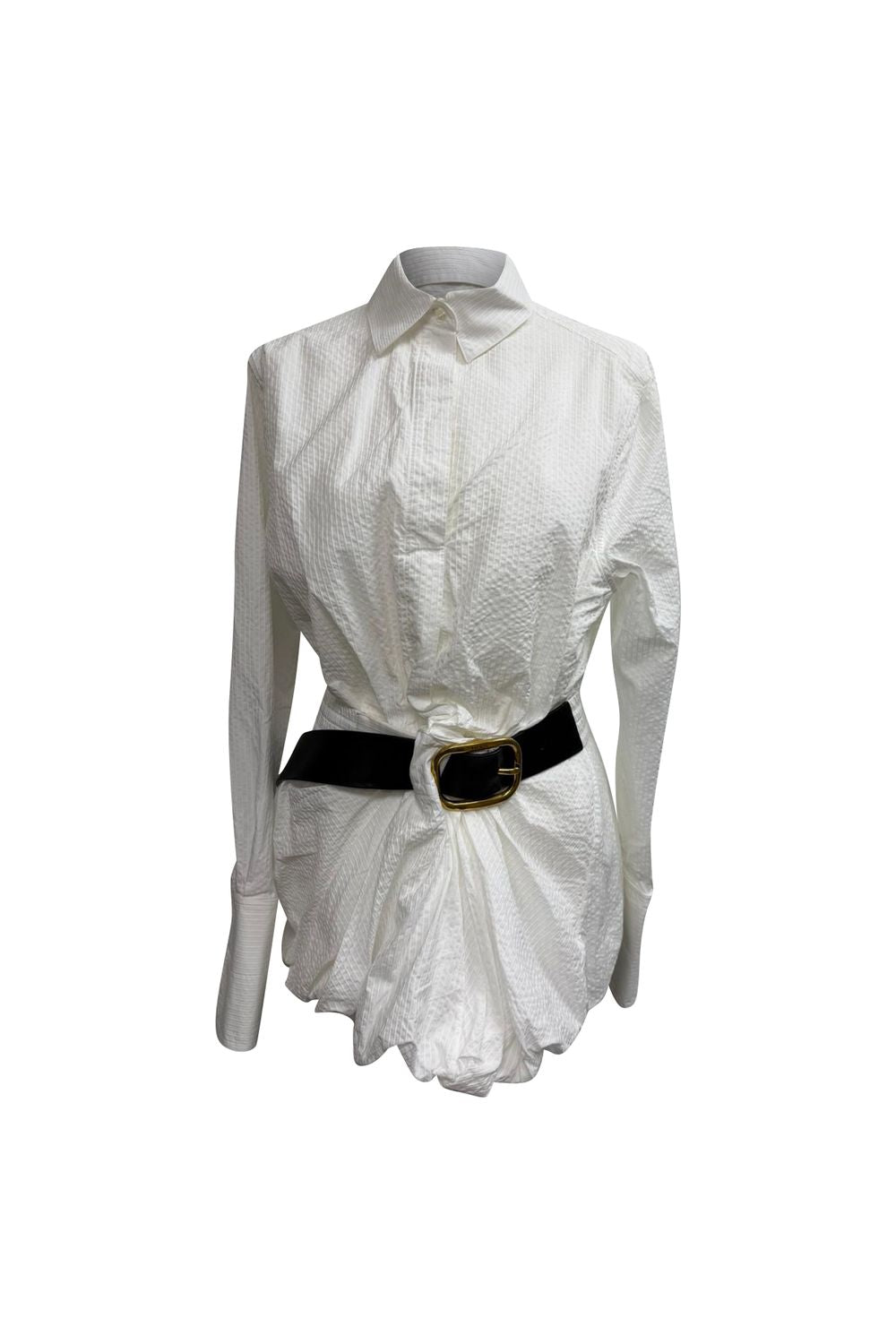Loewe Ribbed Belted Long Sleeve Shirt in White Cotton 