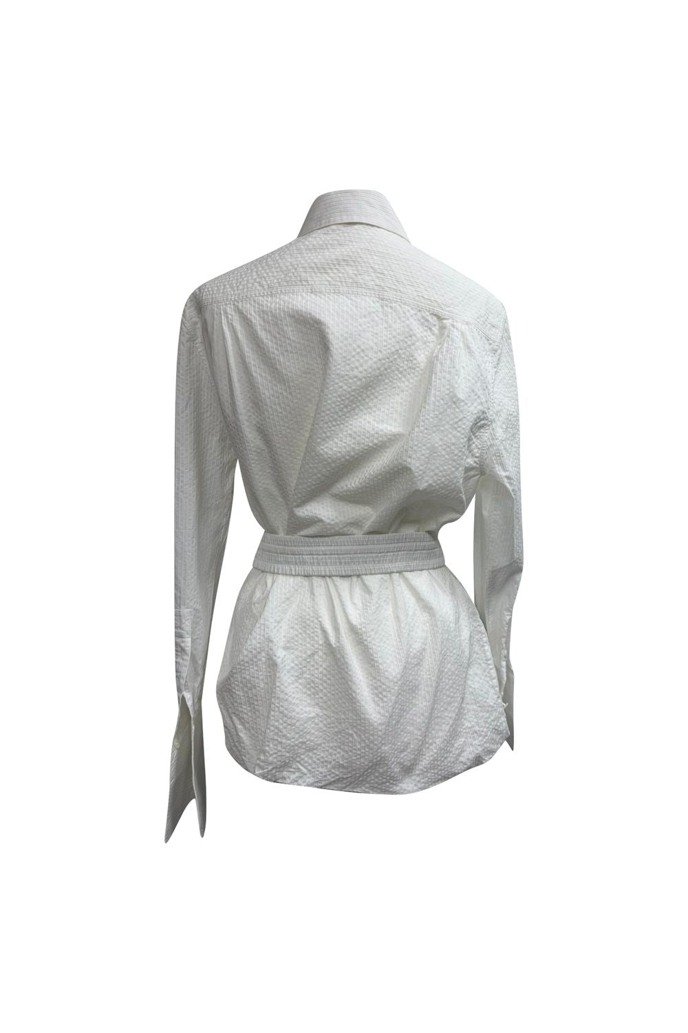 Loewe Ribbed Belted Long Sleeve Shirt in White Cotton 