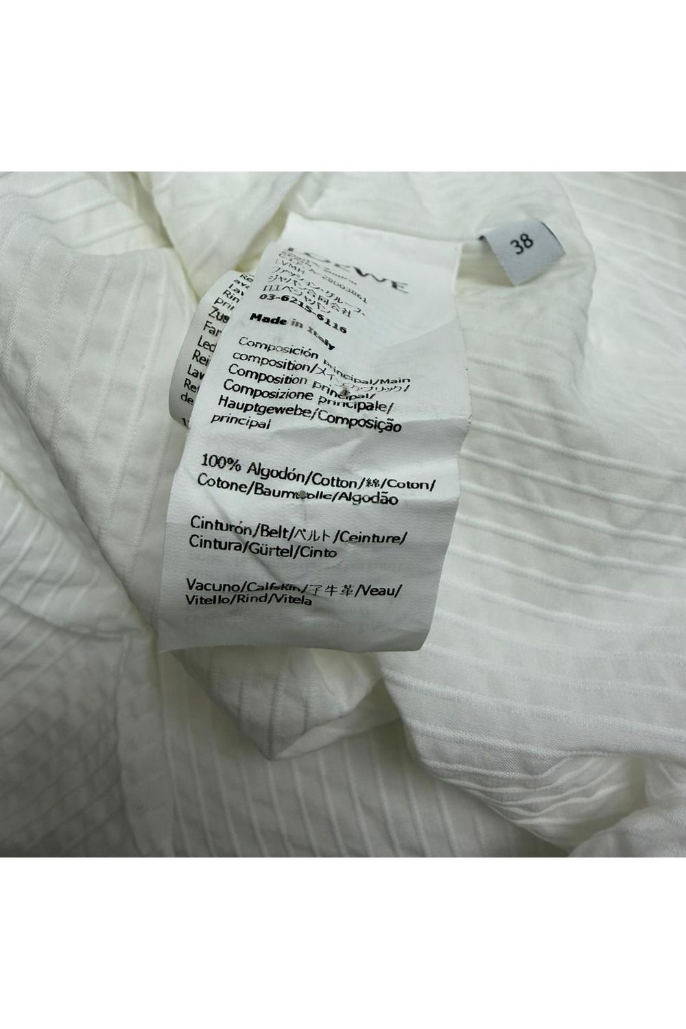 Loewe Ribbed Belted Long Sleeve Shirt in White Cotton 