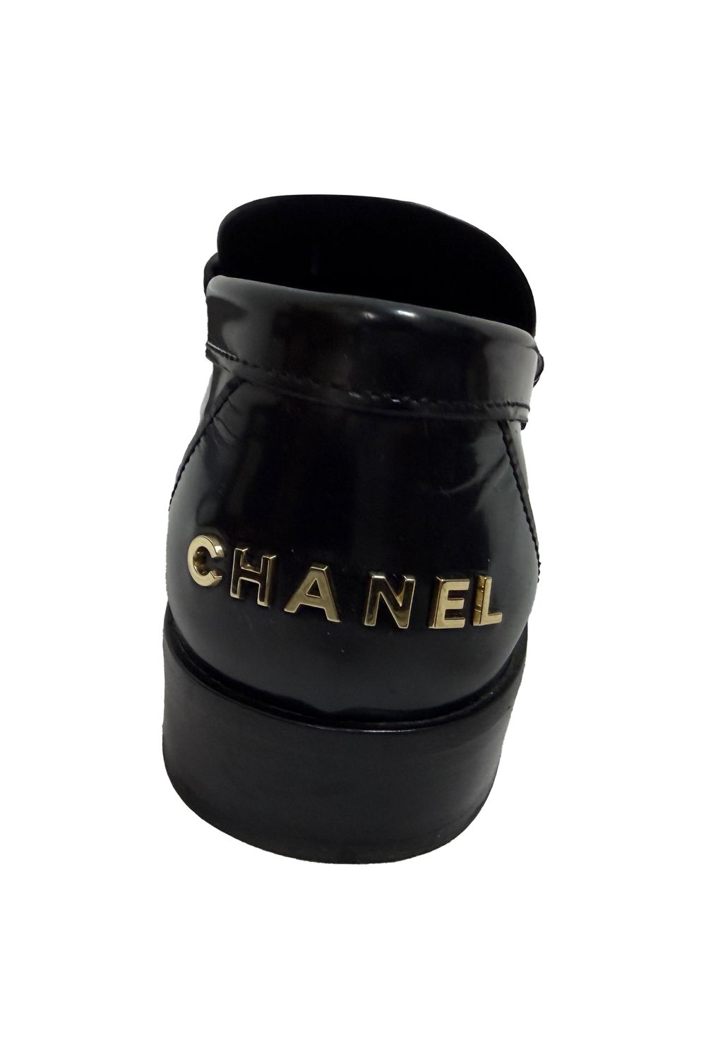 Chanel Shiny Logo Loafers in Black Calfskin Leather