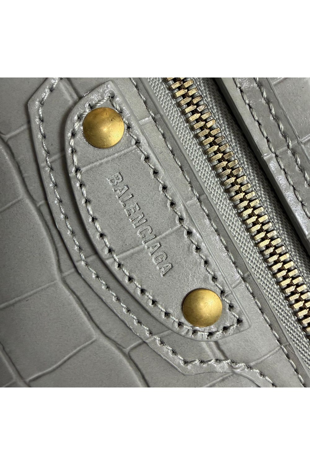  Balenciaga Mini Neo Classic City Croc-Embossed Handbag in Grey Leather