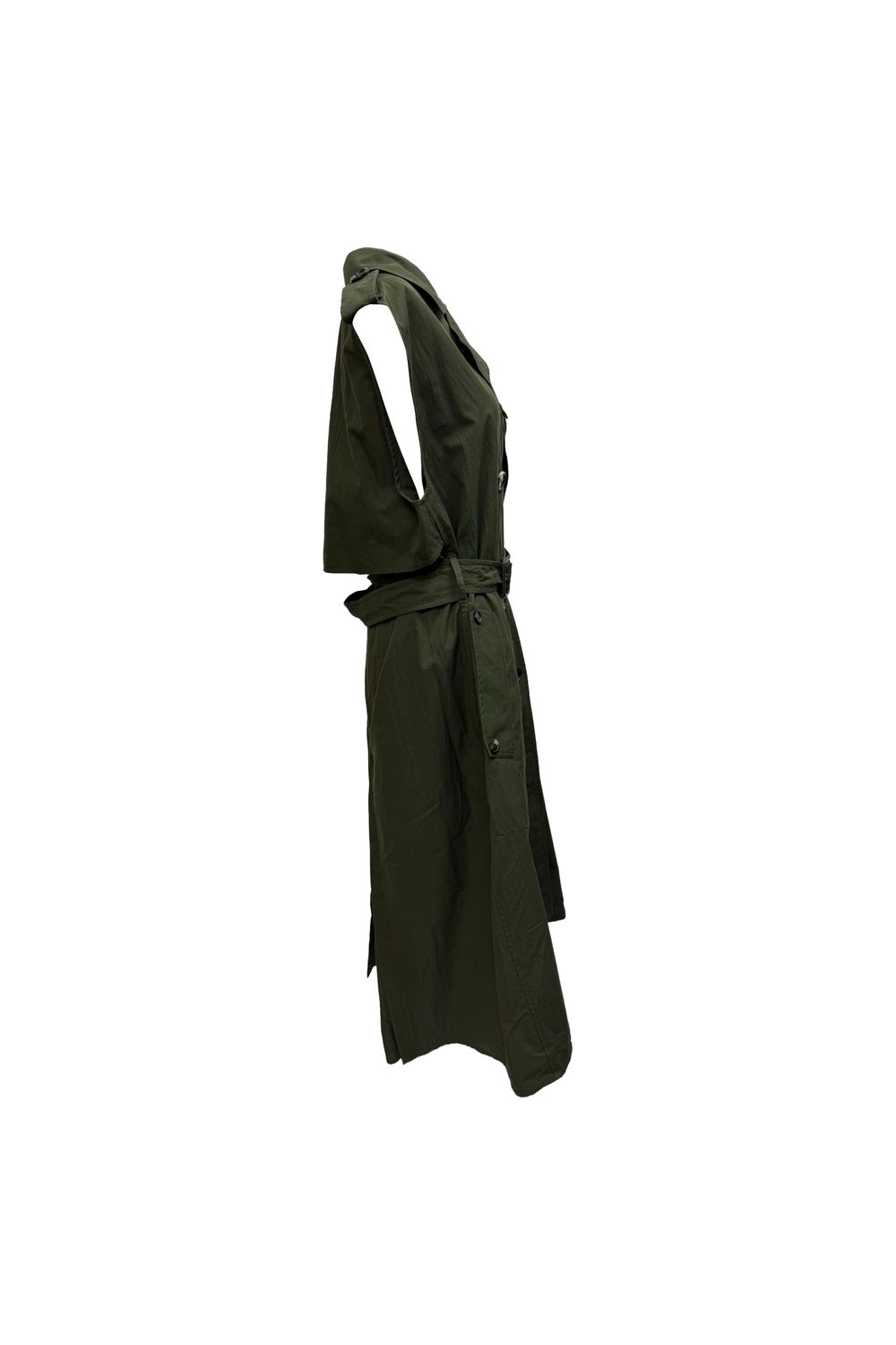 Bottega Veneta Double-Breasted Sleeveless Trench Coat in Olive Cotton