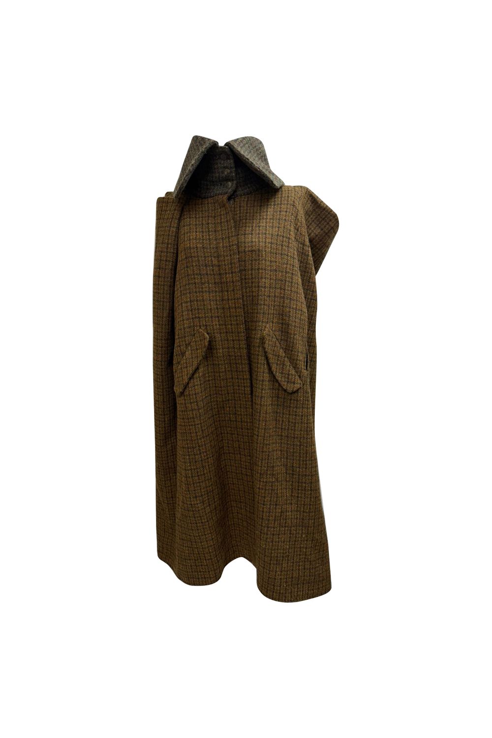 Loewe Cape Coat in Houndstooth Brown Wool 